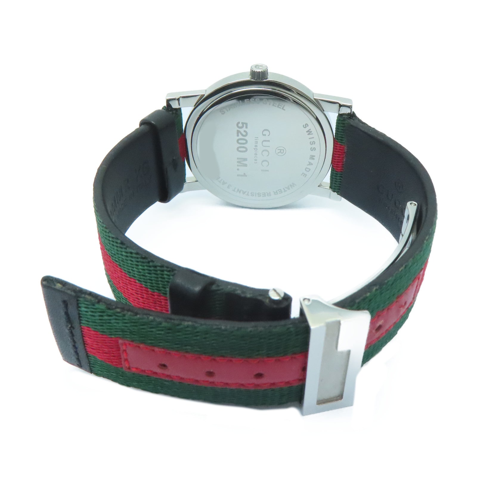 GUCCI 不鏽鋼/帆布Watch手錶綠色/紅色#17cm