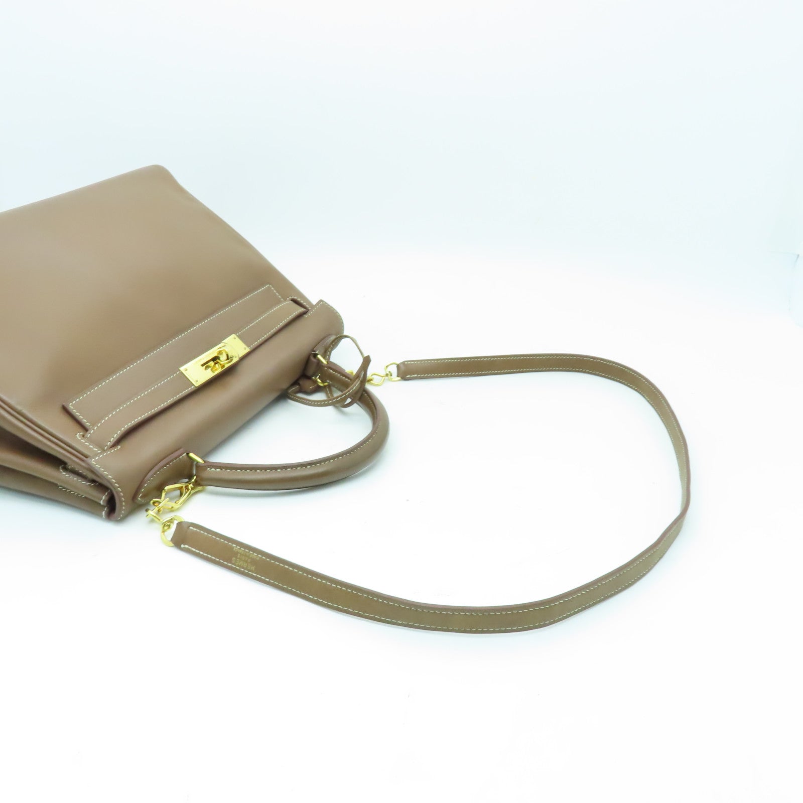 HERMES Evercolor皮革Kelly 28金扣手挽肩背兩用袋棕色