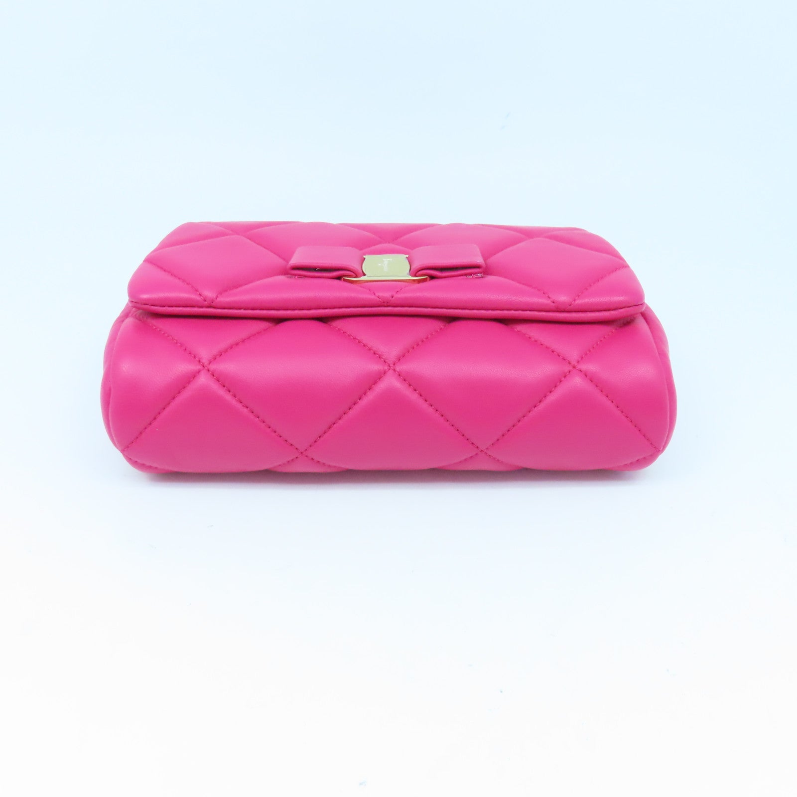 Salvatore Ferragamo 菱格羊皮皮革Chain Shoulder Bag金扣鏈帶肩背袋粉紅色