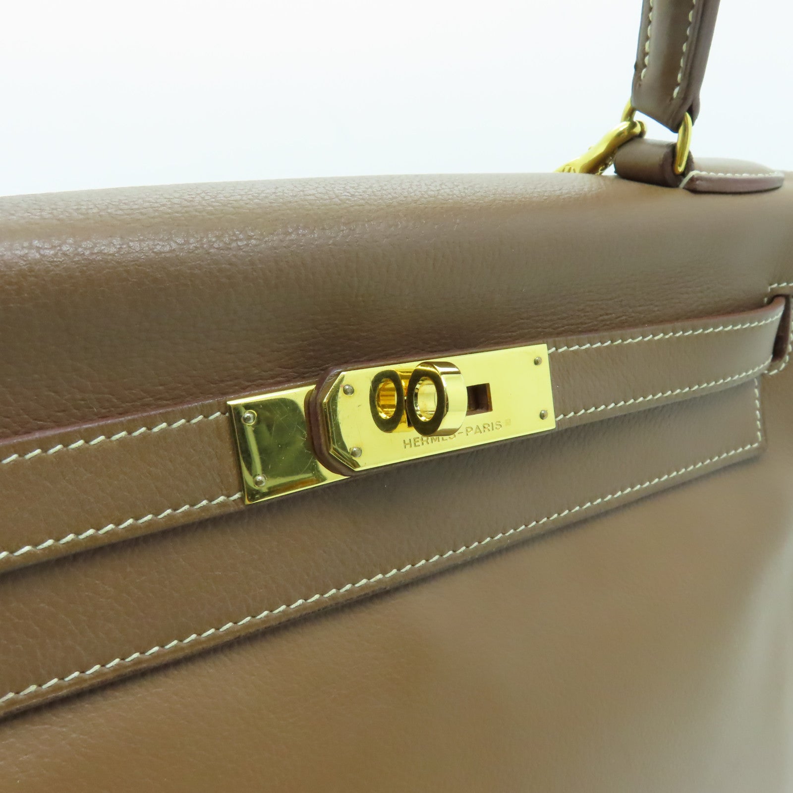 HERMES Evercolor皮革Kelly 28金扣手挽肩背兩用袋棕色