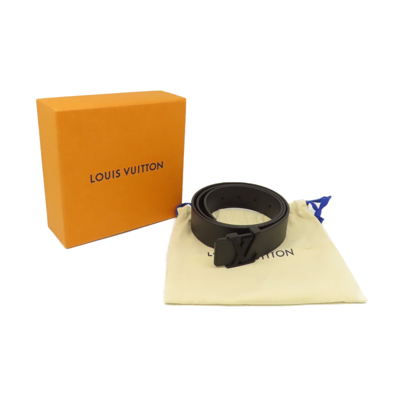 LOUIS VUITTON Taiga Initiales Belt皮革袋黑色