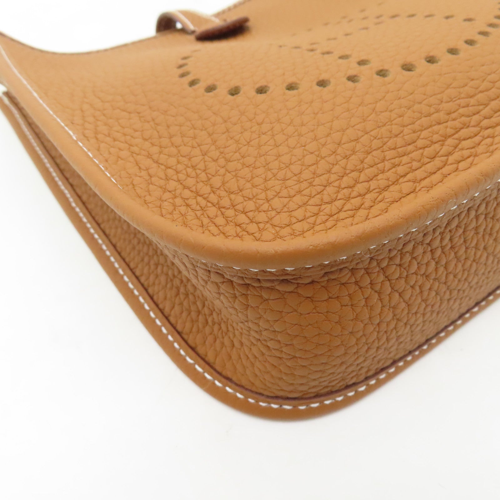 HERMES Clemence皮革Evelyne TPM金扣肩背袋Gold經典駝色