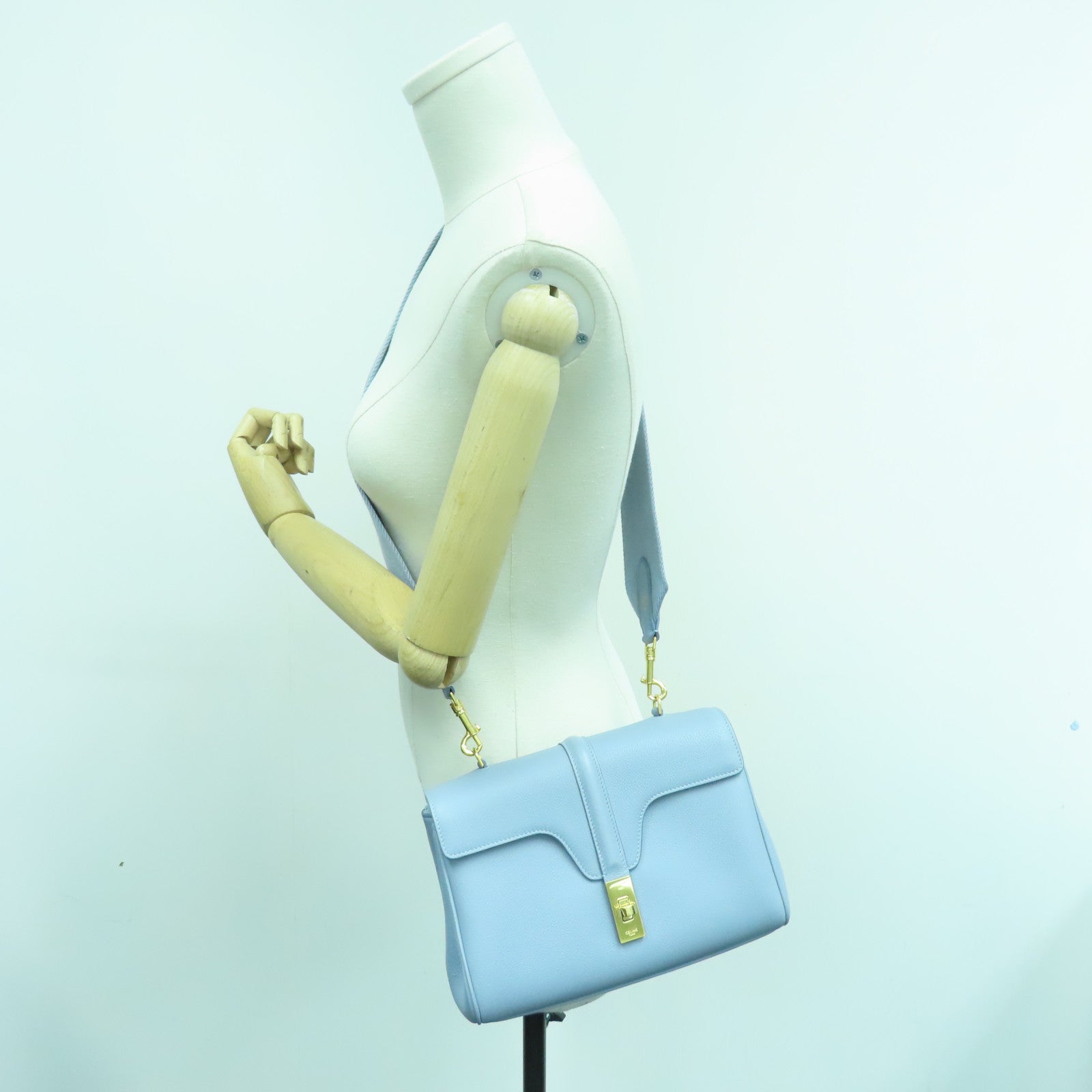 CELINE 牛皮皮革Teen Soft金扣肩背袋藍色