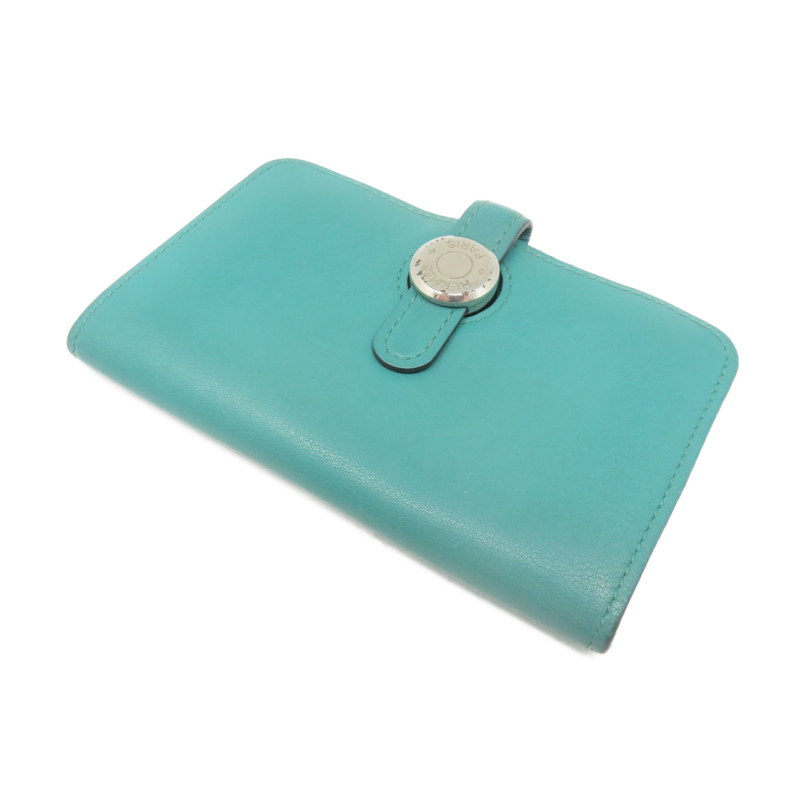 HERMES Swift皮革Dogon Card Case銀扣卡片包孔雀藍色