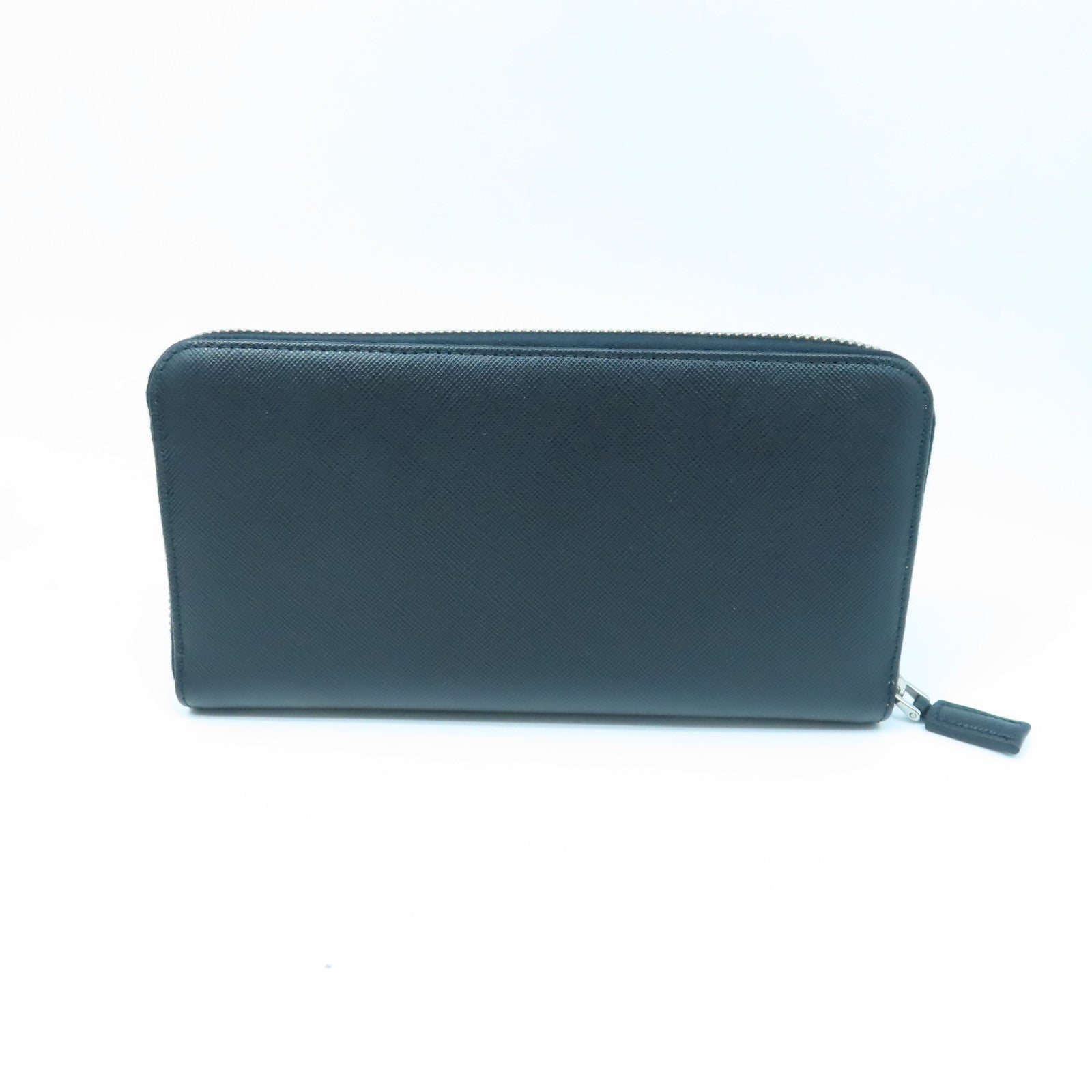 PRADA Saffiano牛皮皮革Zipper Long Wallet銀扣長錢包黑色