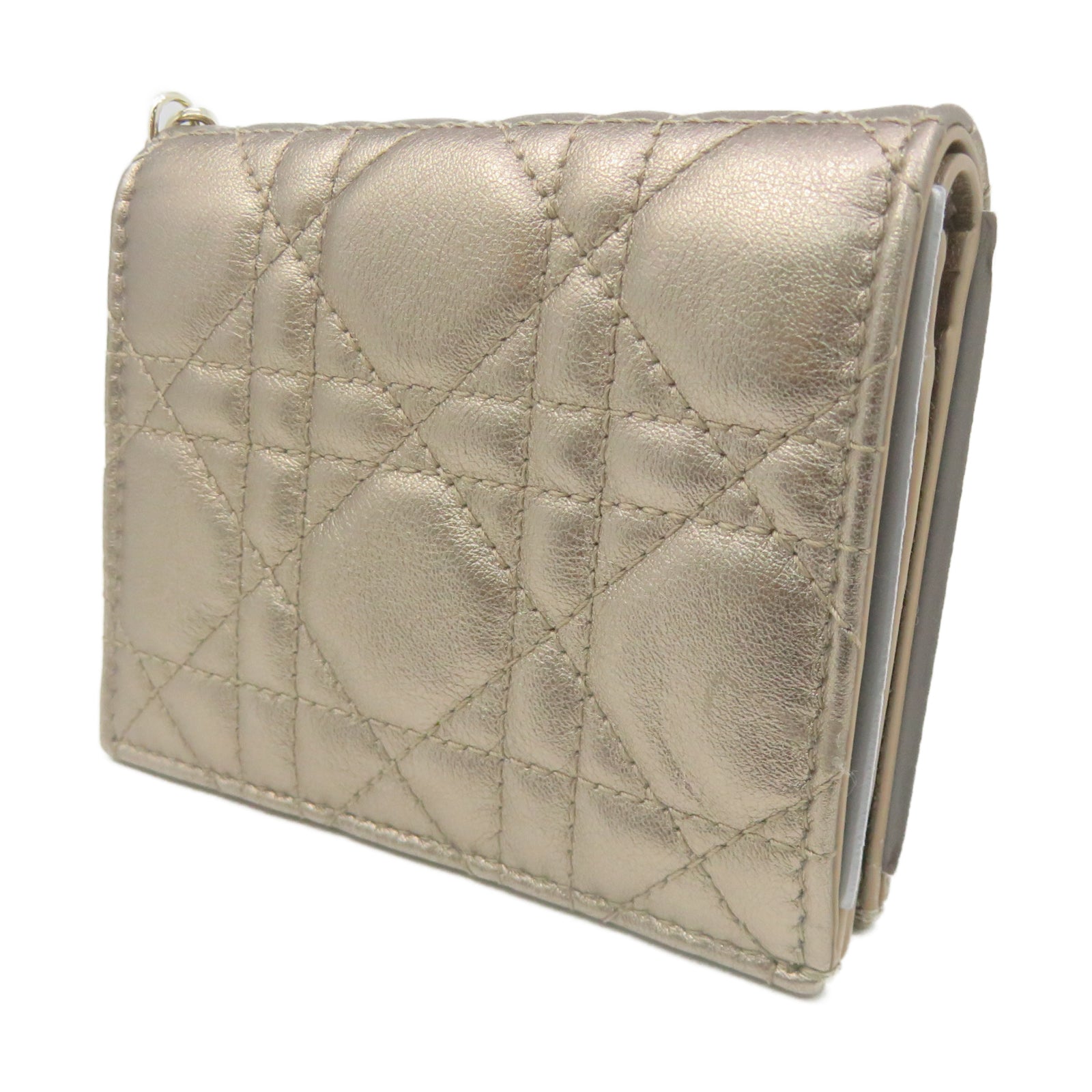 Dior 牛皮皮革Wallet金扣錢包銅色