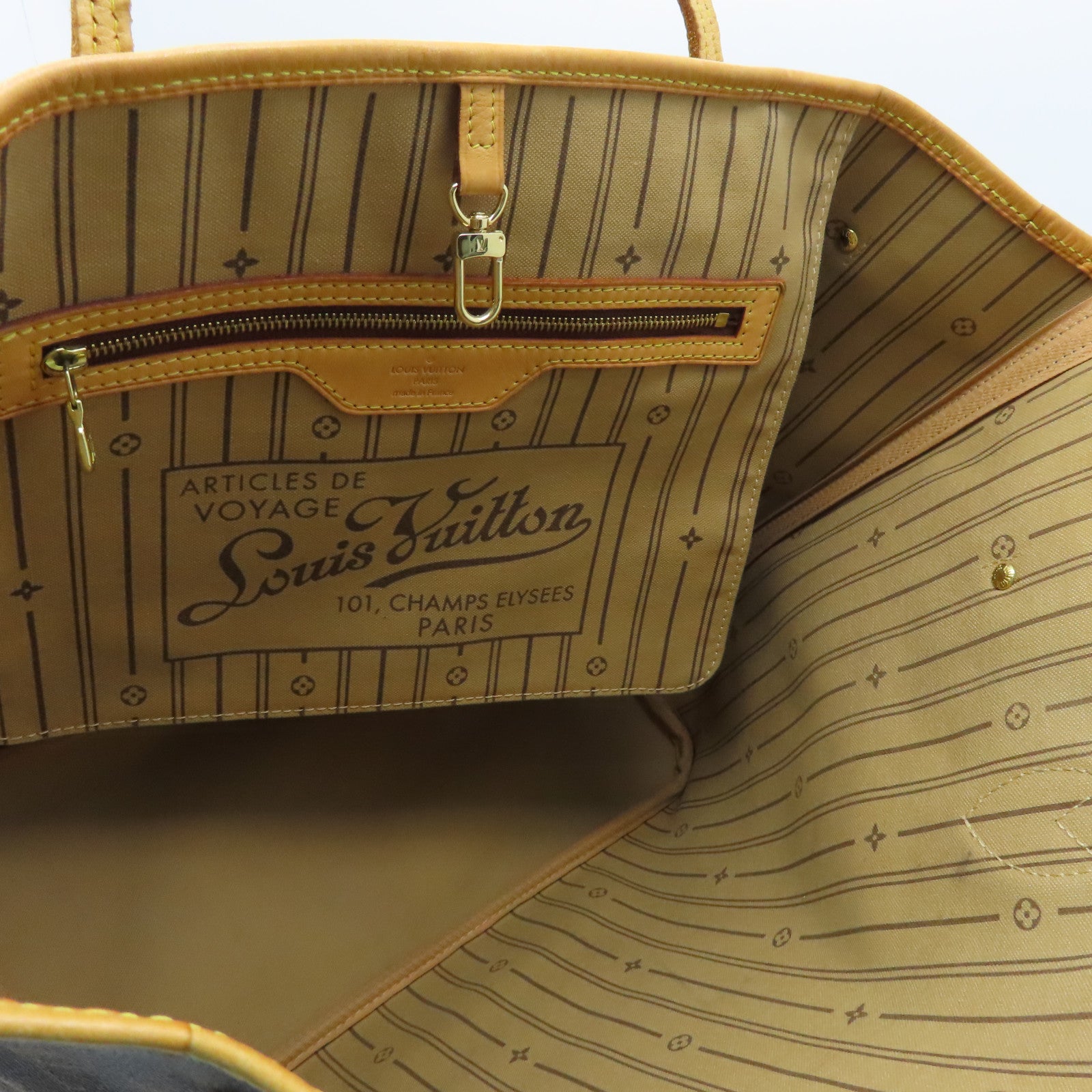 LOUIS VUITTON Monogram Neverfull MM Gold Buckle Shoulder Bag Brown