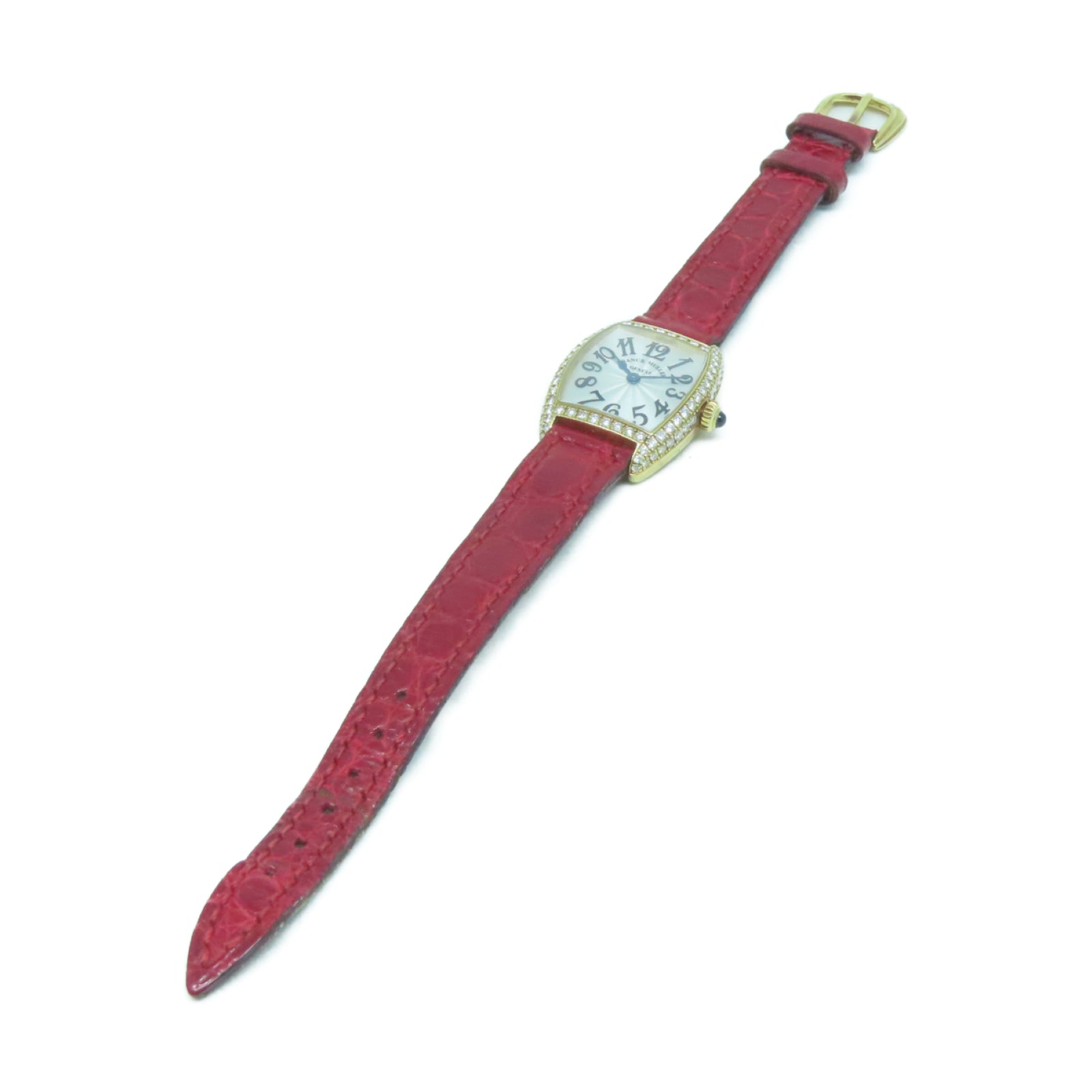 FRANCK MULLER Cintree Curvex皮革/18K黃金石英機芯手錶白色/紅色