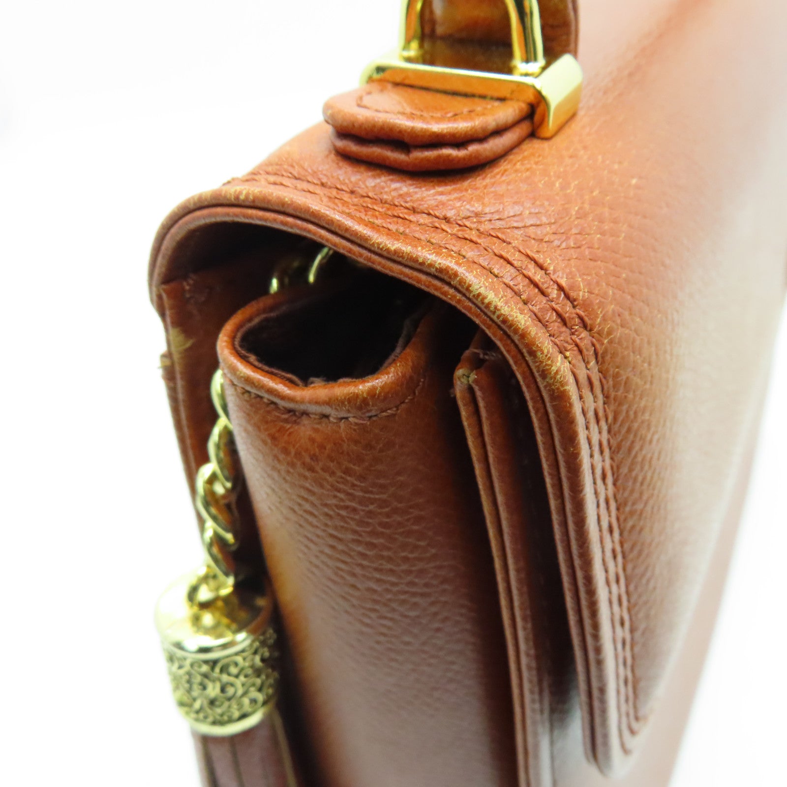 Valentino 牛皮皮革Vintage Bag金扣手挽肩背兩用袋啡色