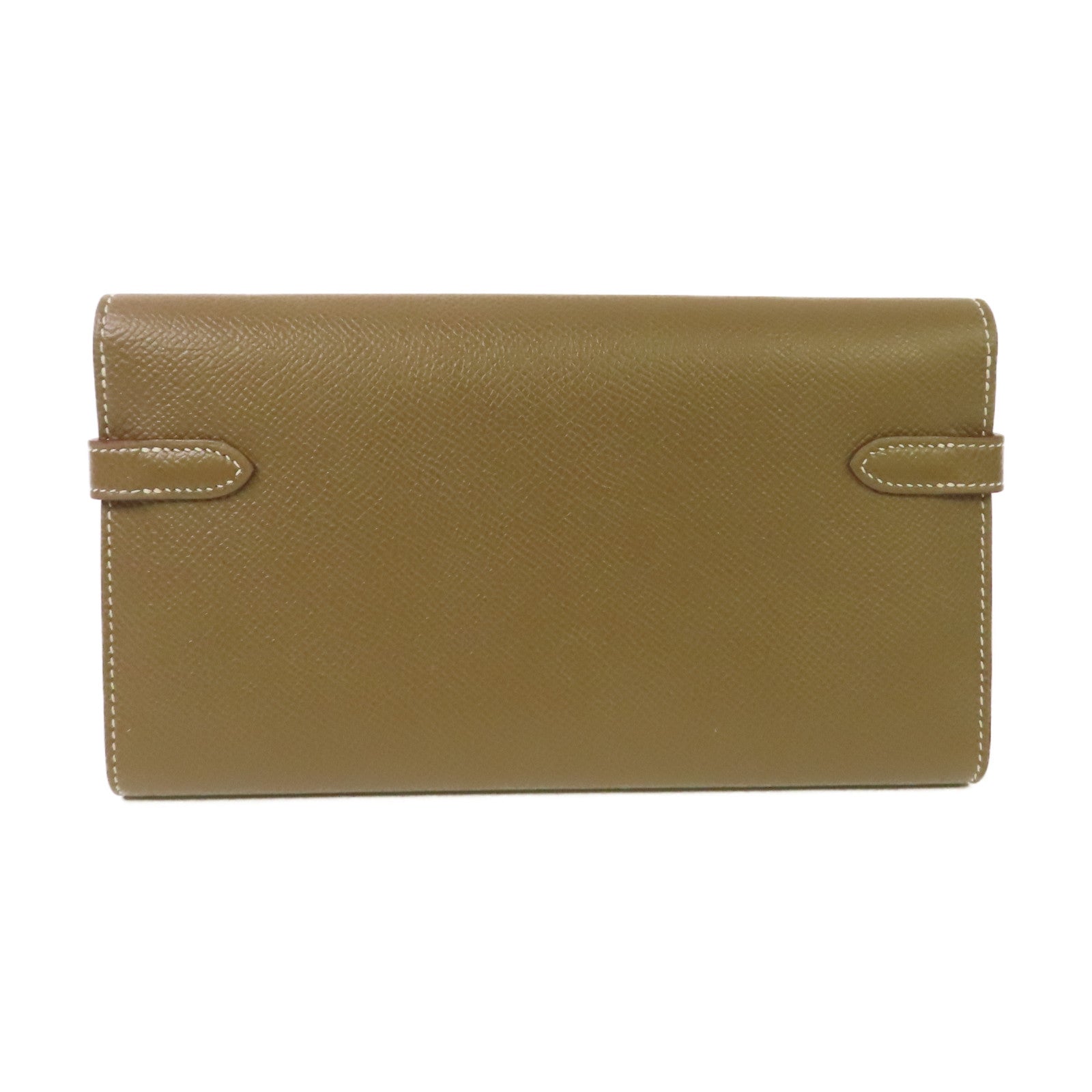HERMES Epsom皮革Kelly Long Wallet銀扣長錢包Etoupe大象灰色