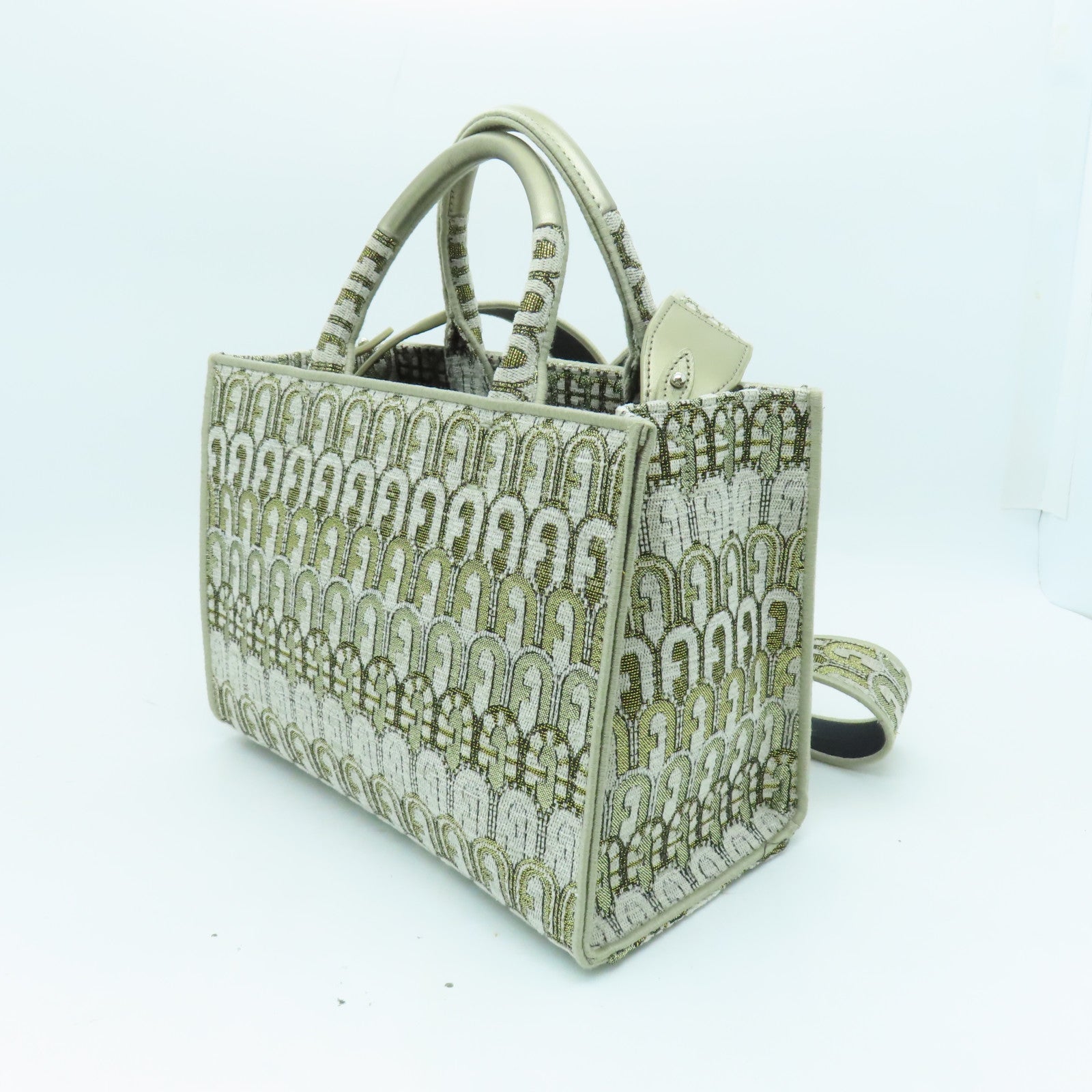 Furla Canvas 2Way Shoulder Bag Silver Buckle Dual-use Shoulder Bag Gold Gray