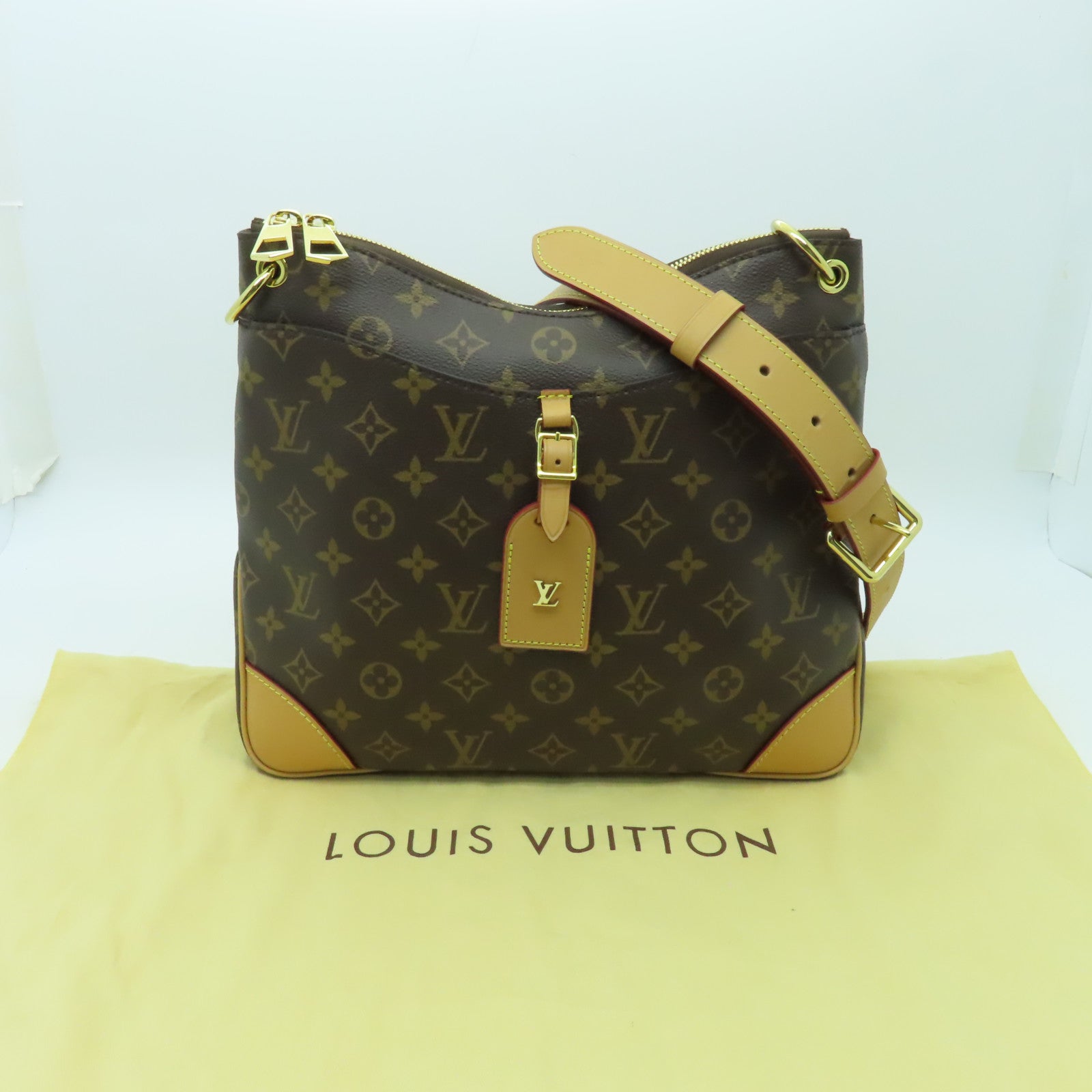 LOUIS VUITTON Monogram Odeon MM金扣肩背袋啡色