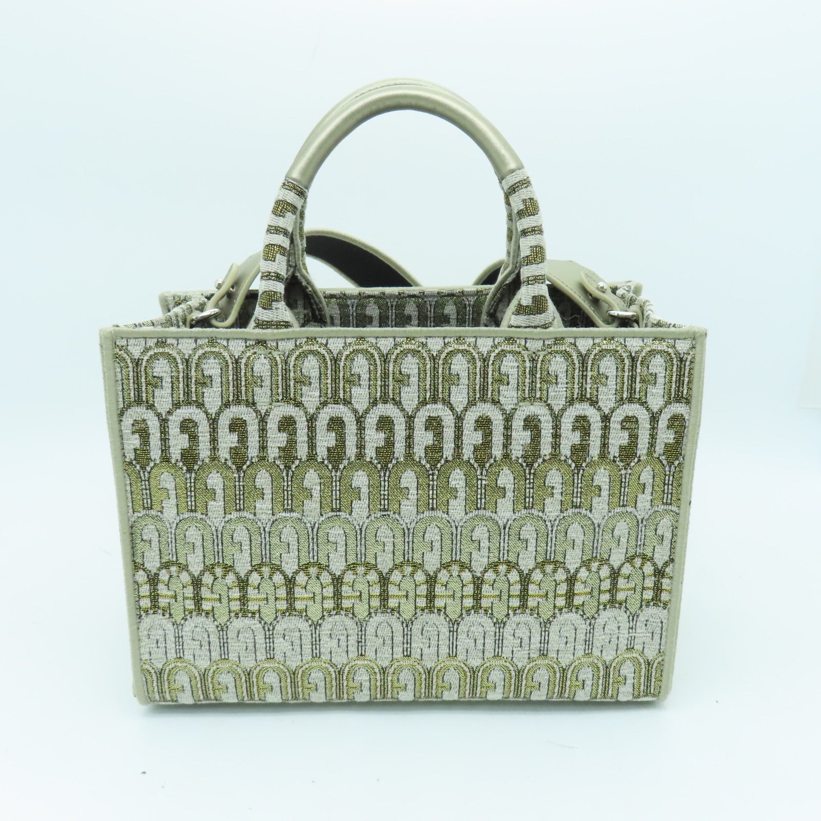 Furla Canvas 2Way Shoulder Bag Silver Buckle Dual-use Shoulder Bag Gold Gray