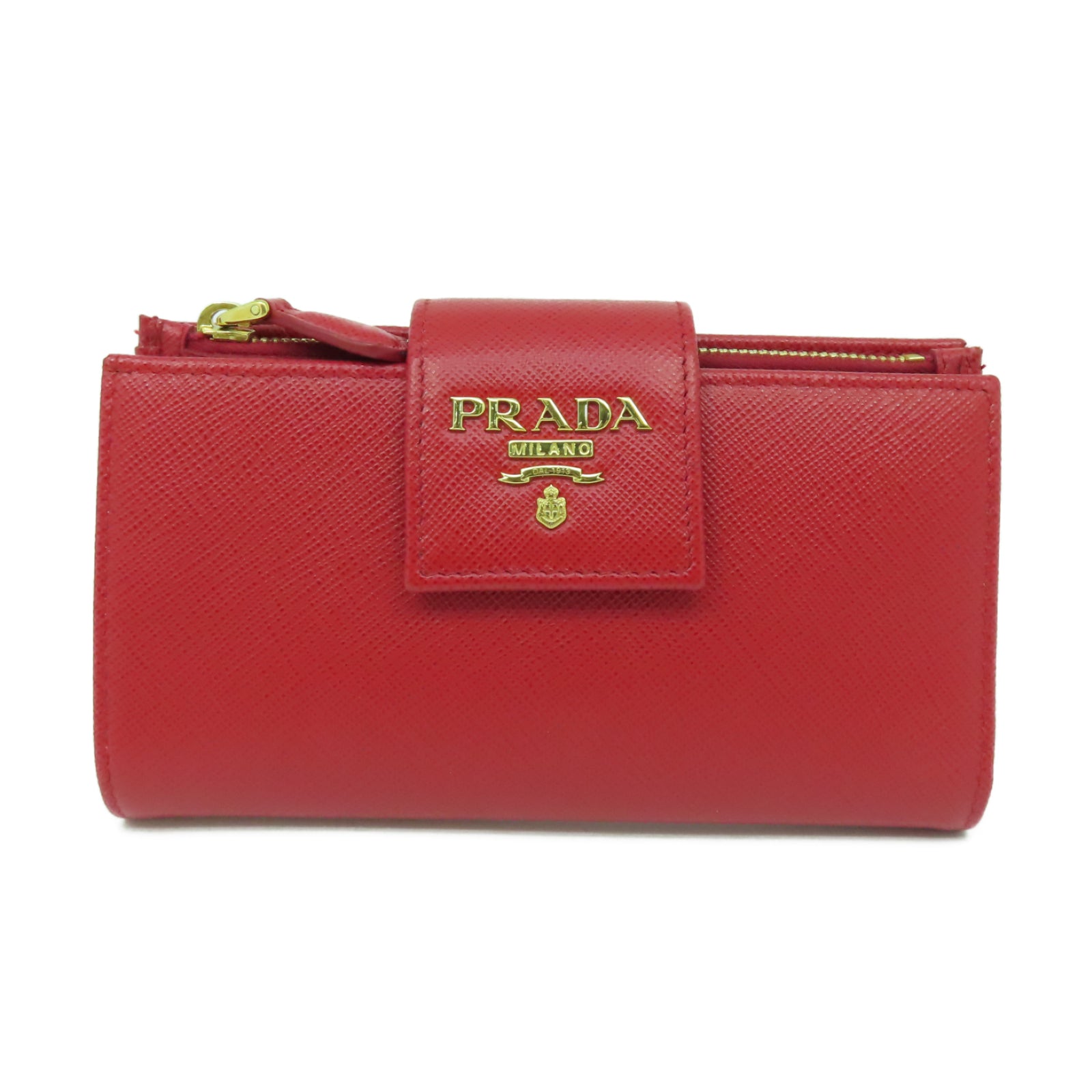 PRADA 【激減優惠】牛皮皮革Wallet金扣錢包紅色