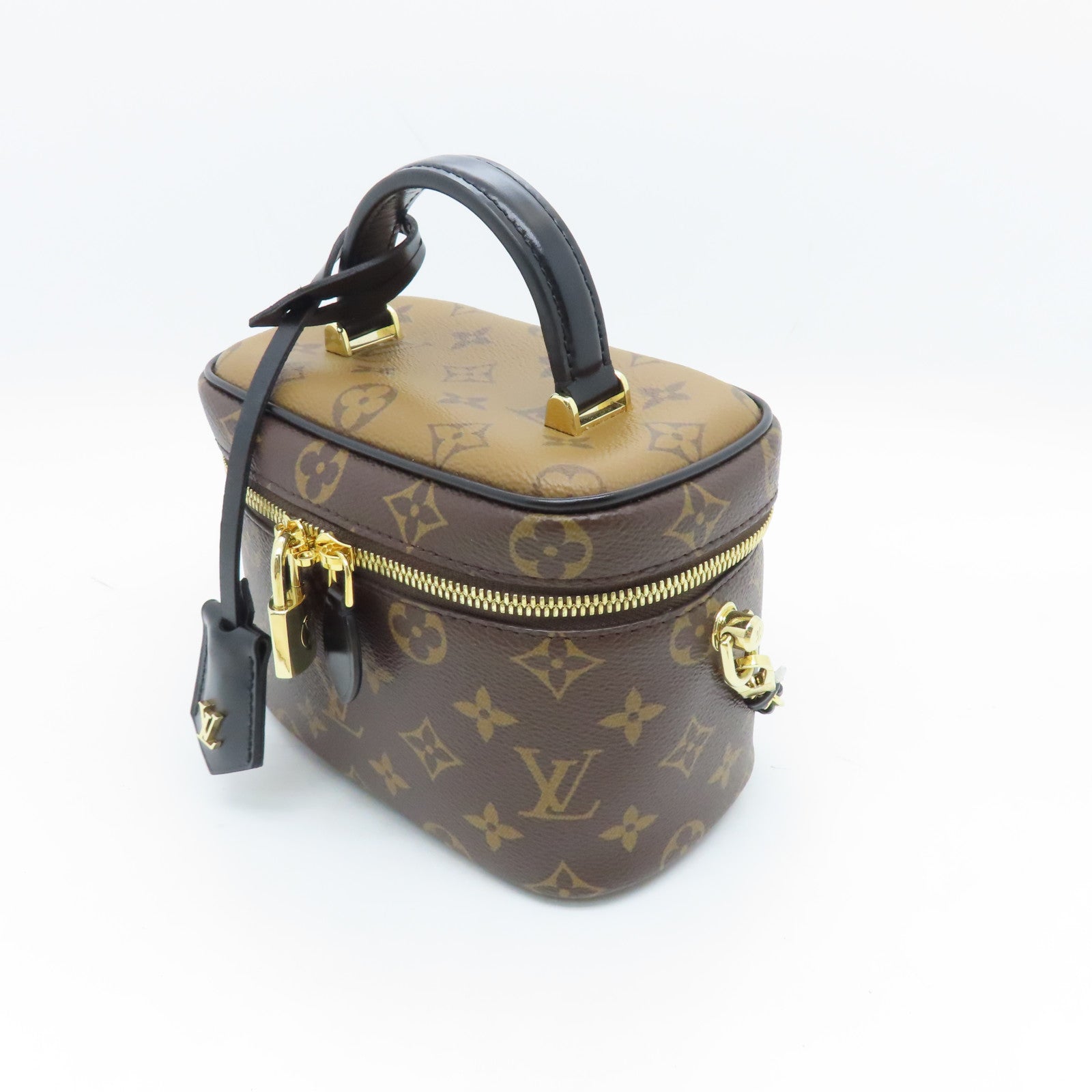LOUIS VUITTON Monogram Vanity PM Gold Buckle Shoulder Bag Brown