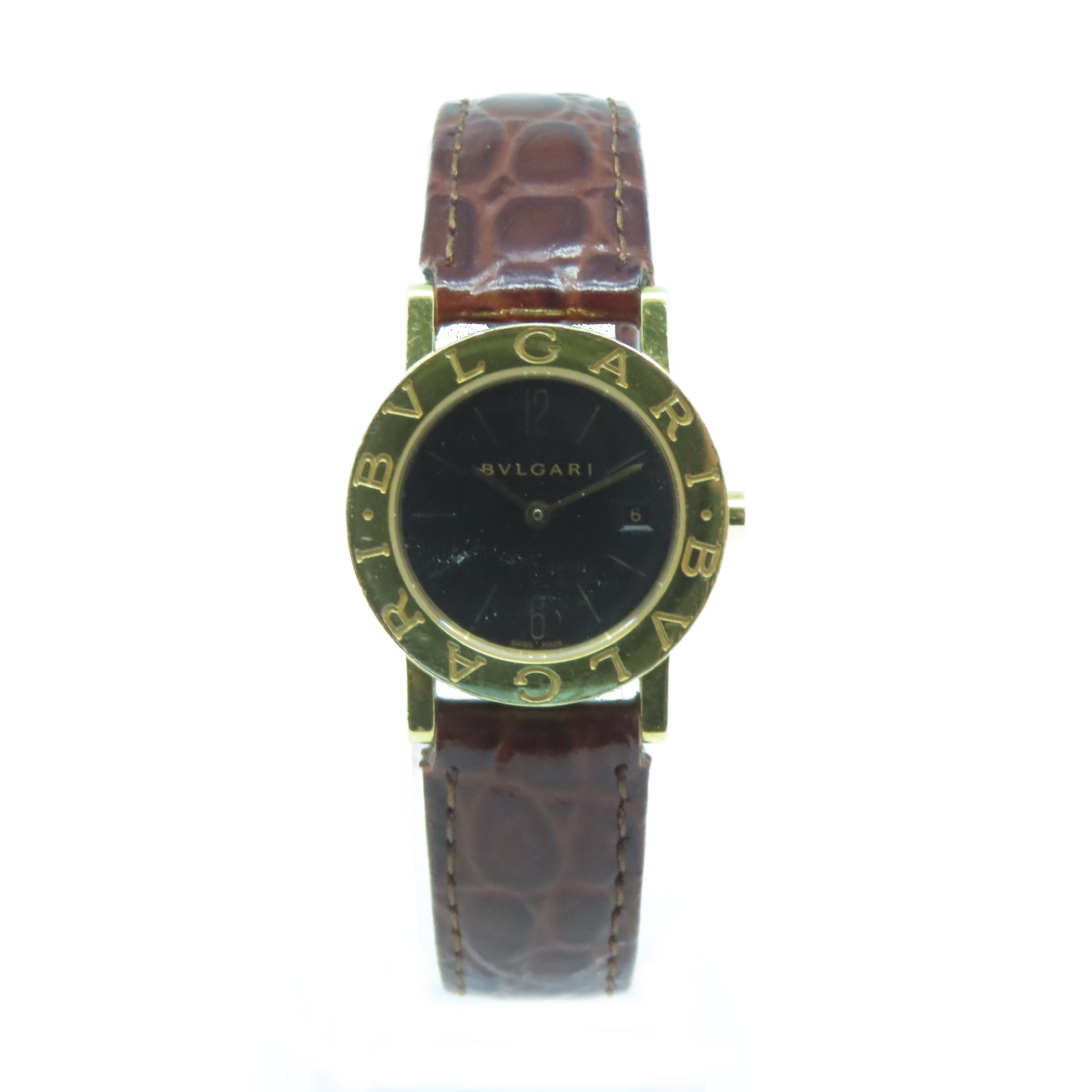 BVLGARI Bvlgari Bvlgari皮革/18K黃金石英機芯手錶黑色