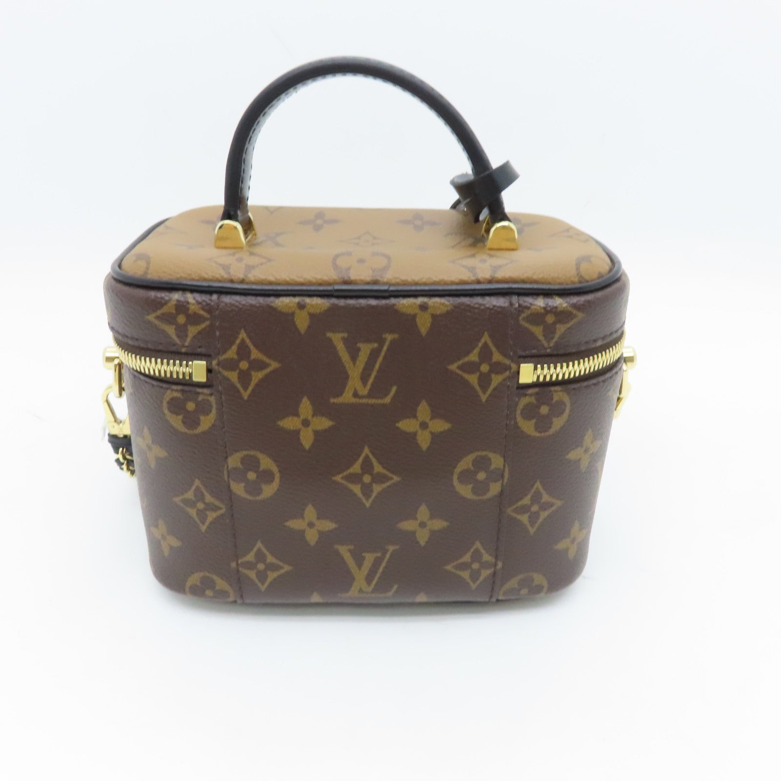 LOUIS VUITTON Monogram Vanity PM Gold Buckle Shoulder Bag Brown