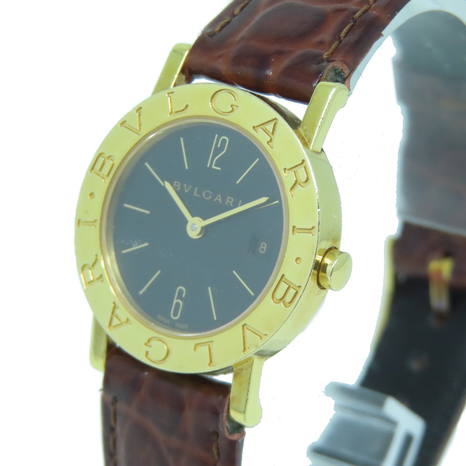 BVLGARI Bvlgari Bvlgari皮革/18K黃金石英機芯手錶黑色