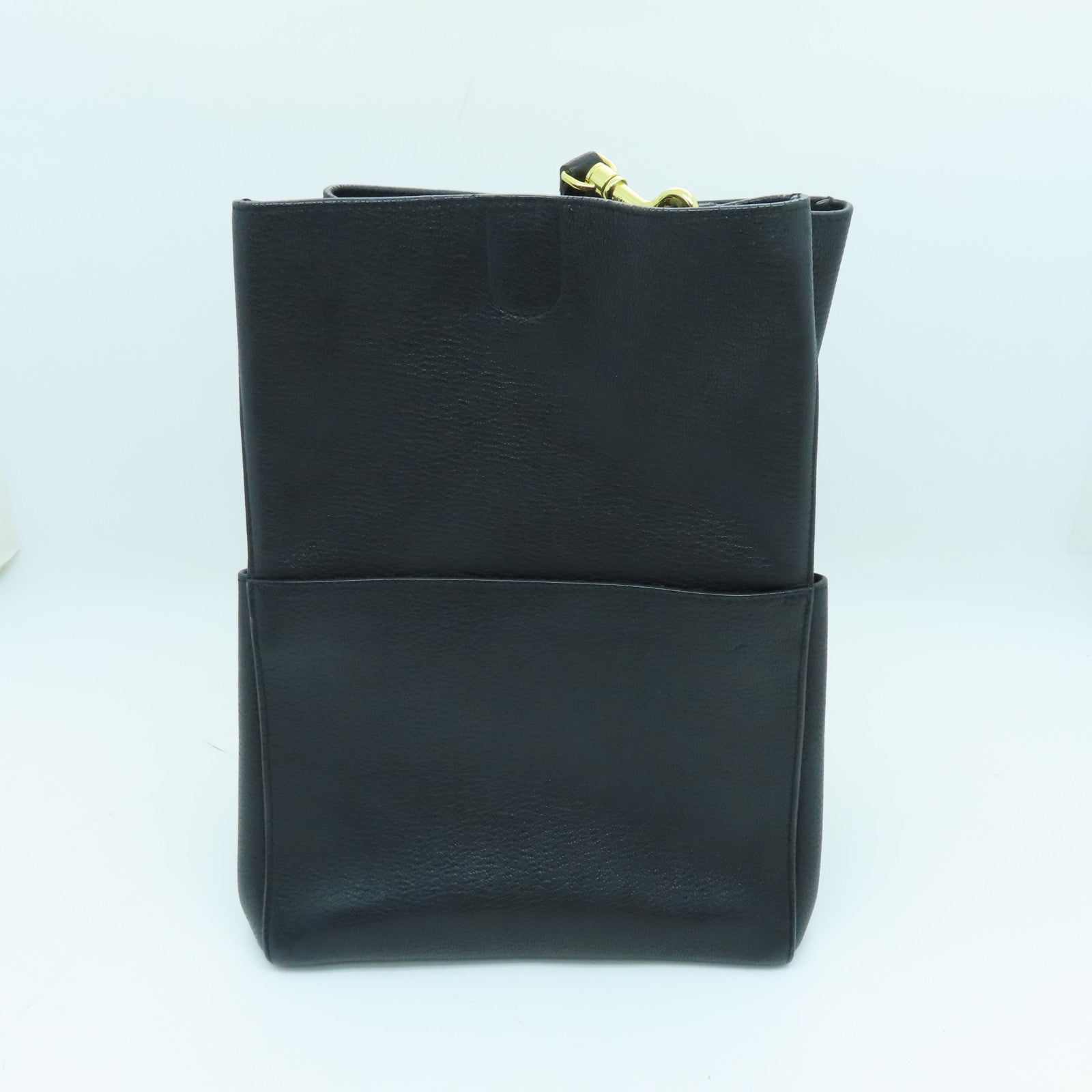 CELINE Cowhide Leather Sangle Bucket Gold Buckle Shoulder Bag Black