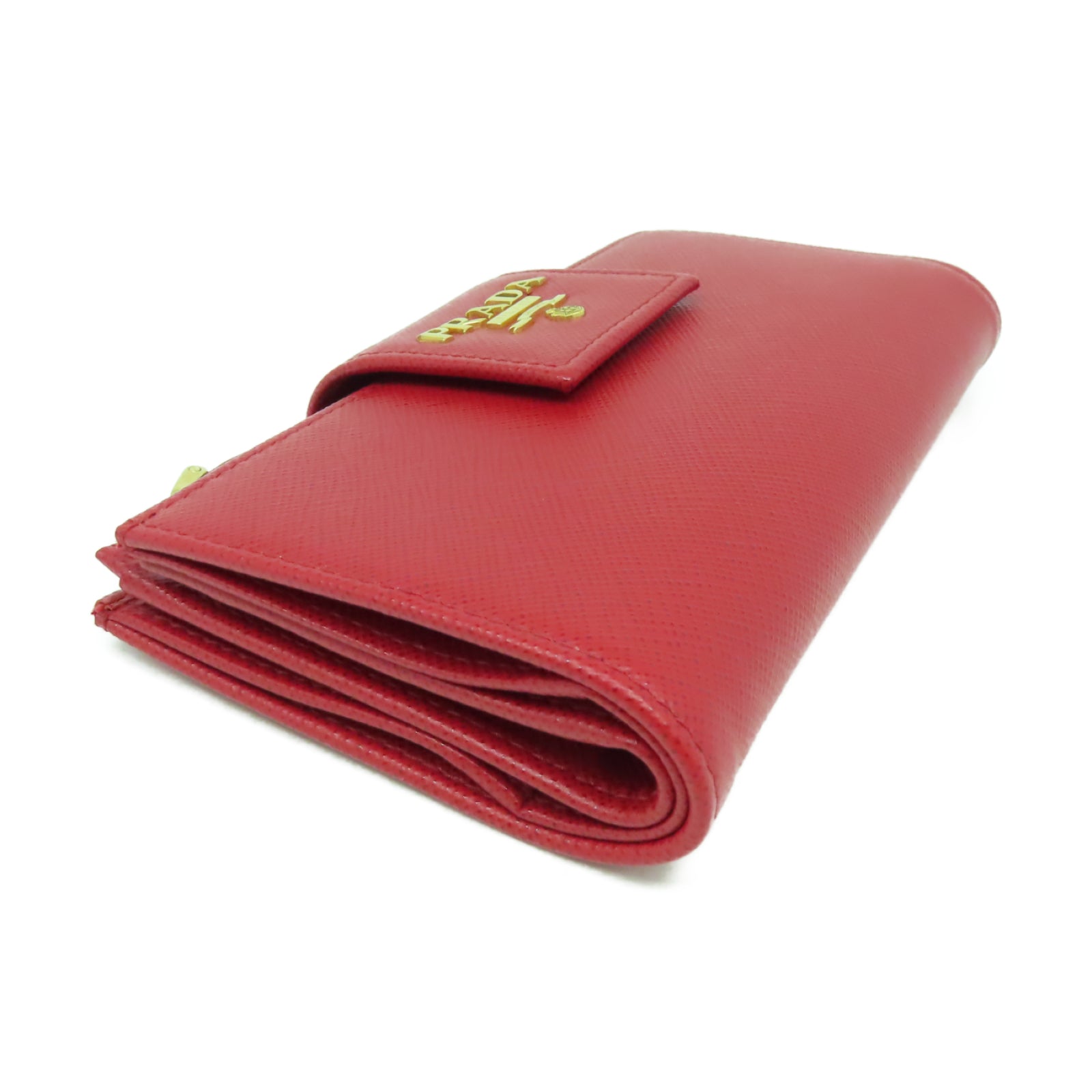 PRADA 【激減優惠】牛皮皮革Wallet金扣錢包紅色