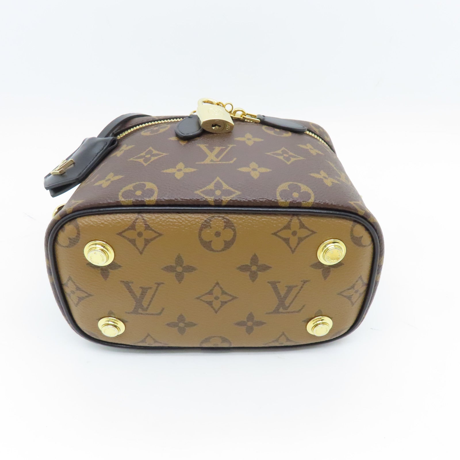 LOUIS VUITTON Monogram Vanity PM Gold Buckle Shoulder Bag Brown