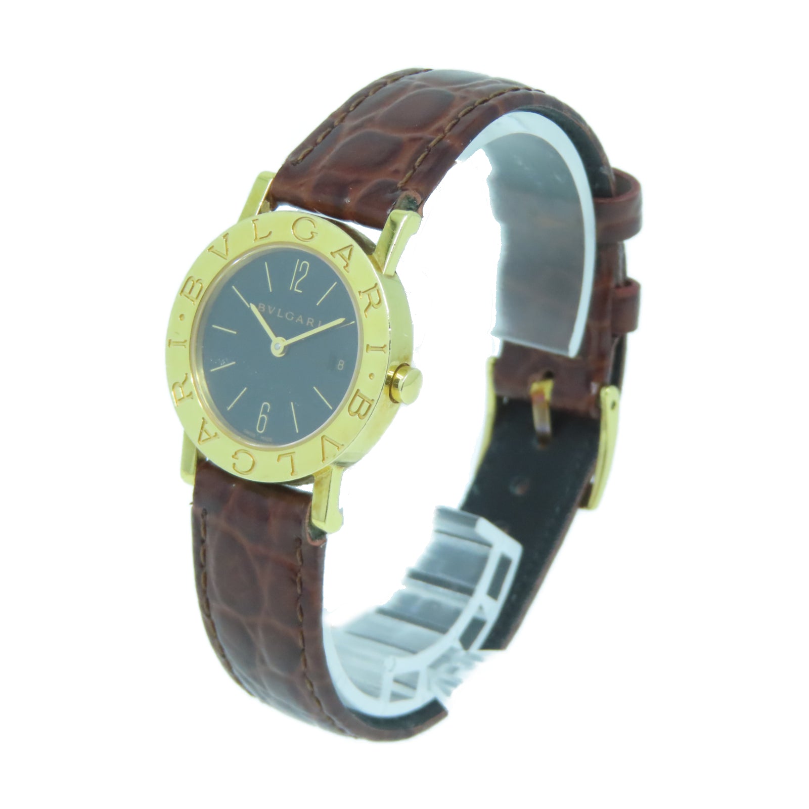 BVLGARI Bvlgari Bvlgari皮革/18K黃金石英機芯手錶黑色