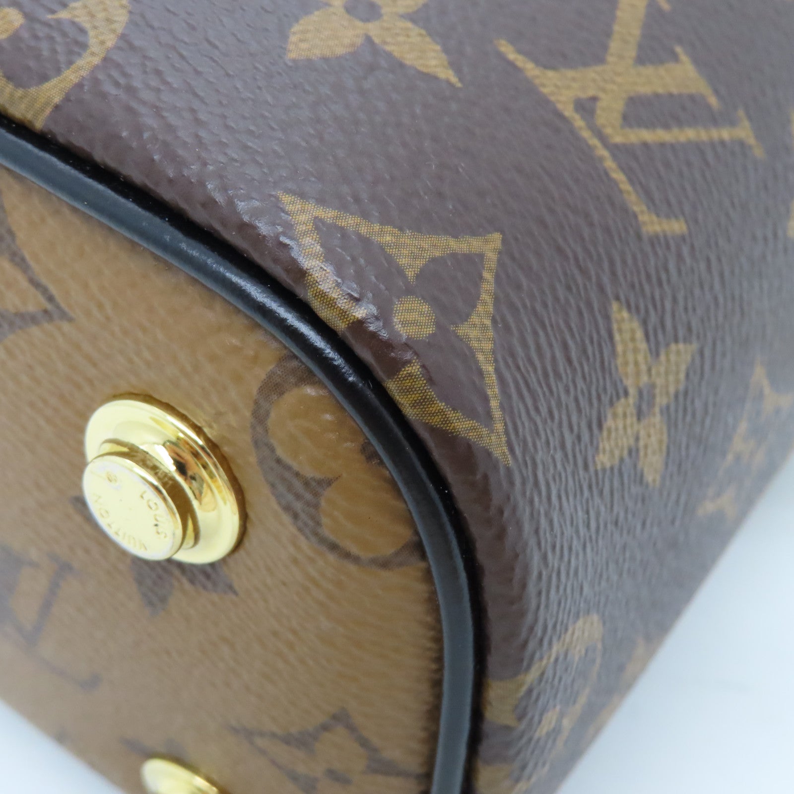 LOUIS VUITTON Monogram Vanity PM Gold Buckle Shoulder Bag Brown