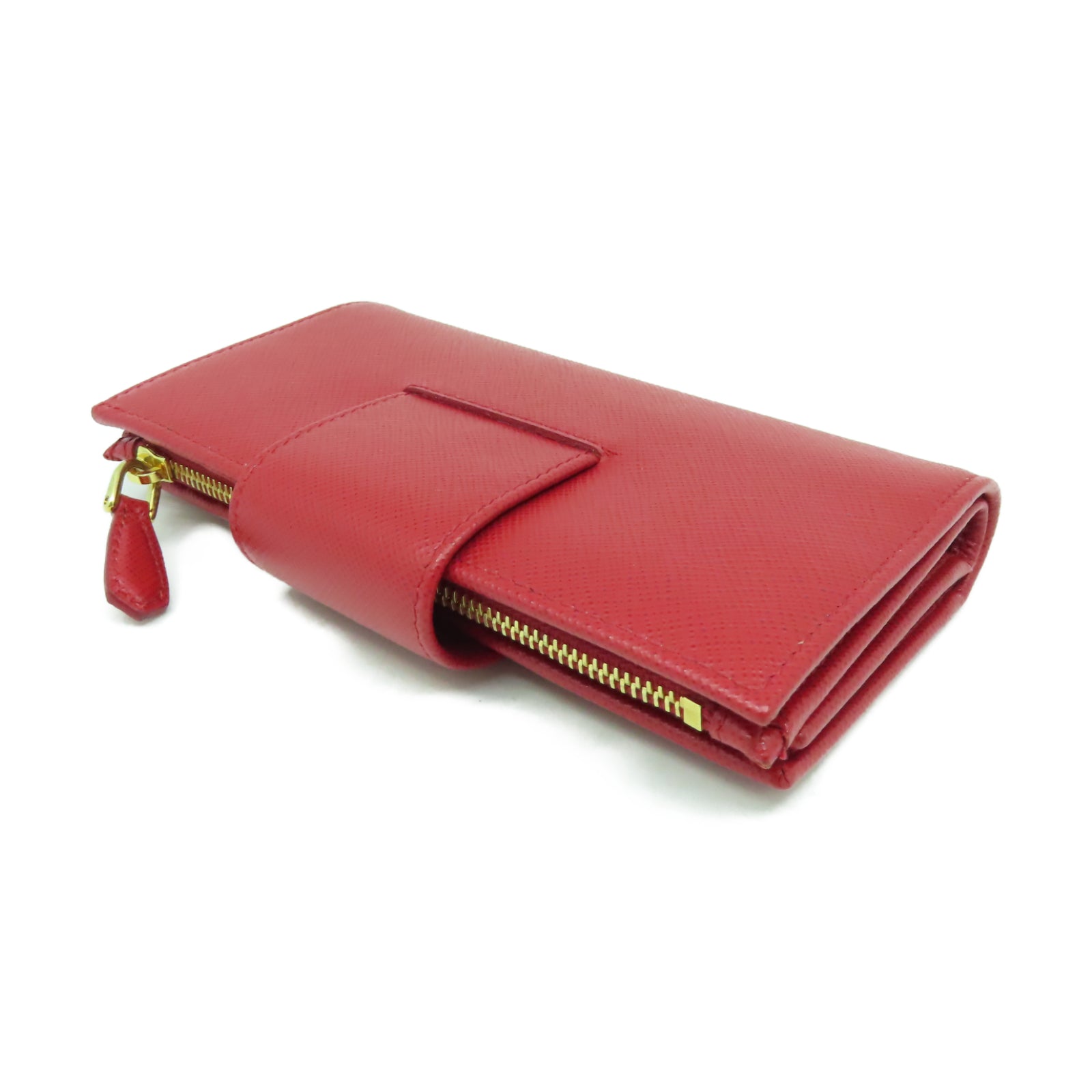 PRADA 【激減優惠】牛皮皮革Wallet金扣錢包紅色