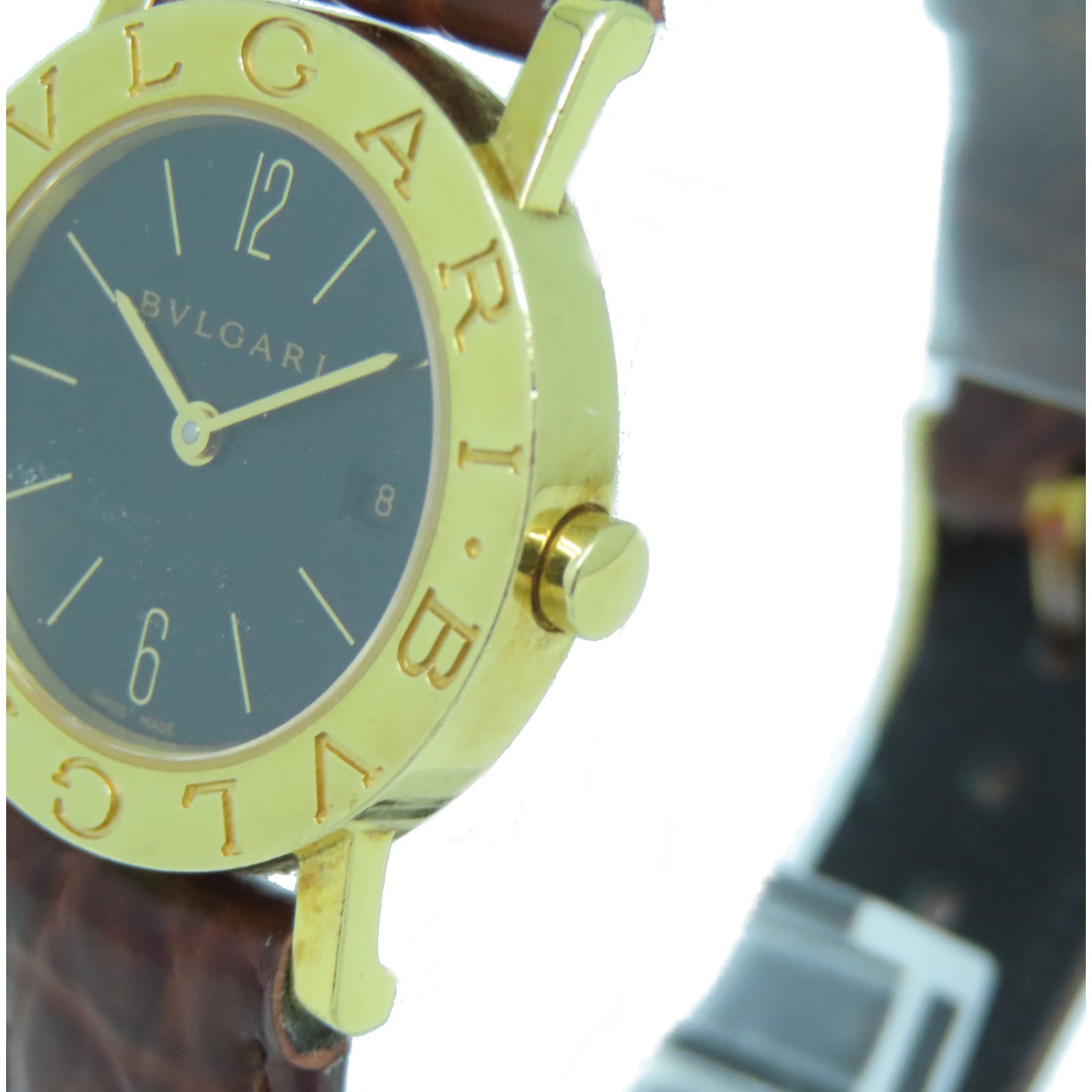 BVLGARI Bvlgari Bvlgari皮革/18K黃金石英機芯手錶黑色