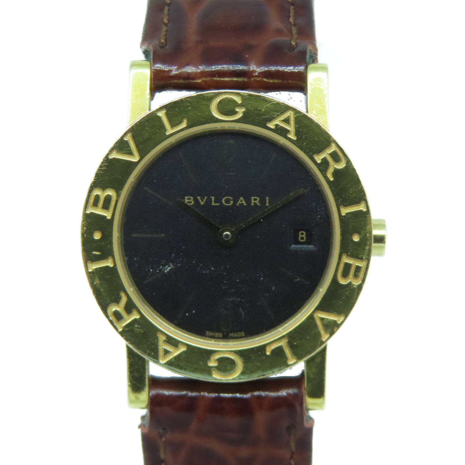 BVLGARI Bvlgari Bvlgari皮革/18K黃金石英機芯手錶黑色