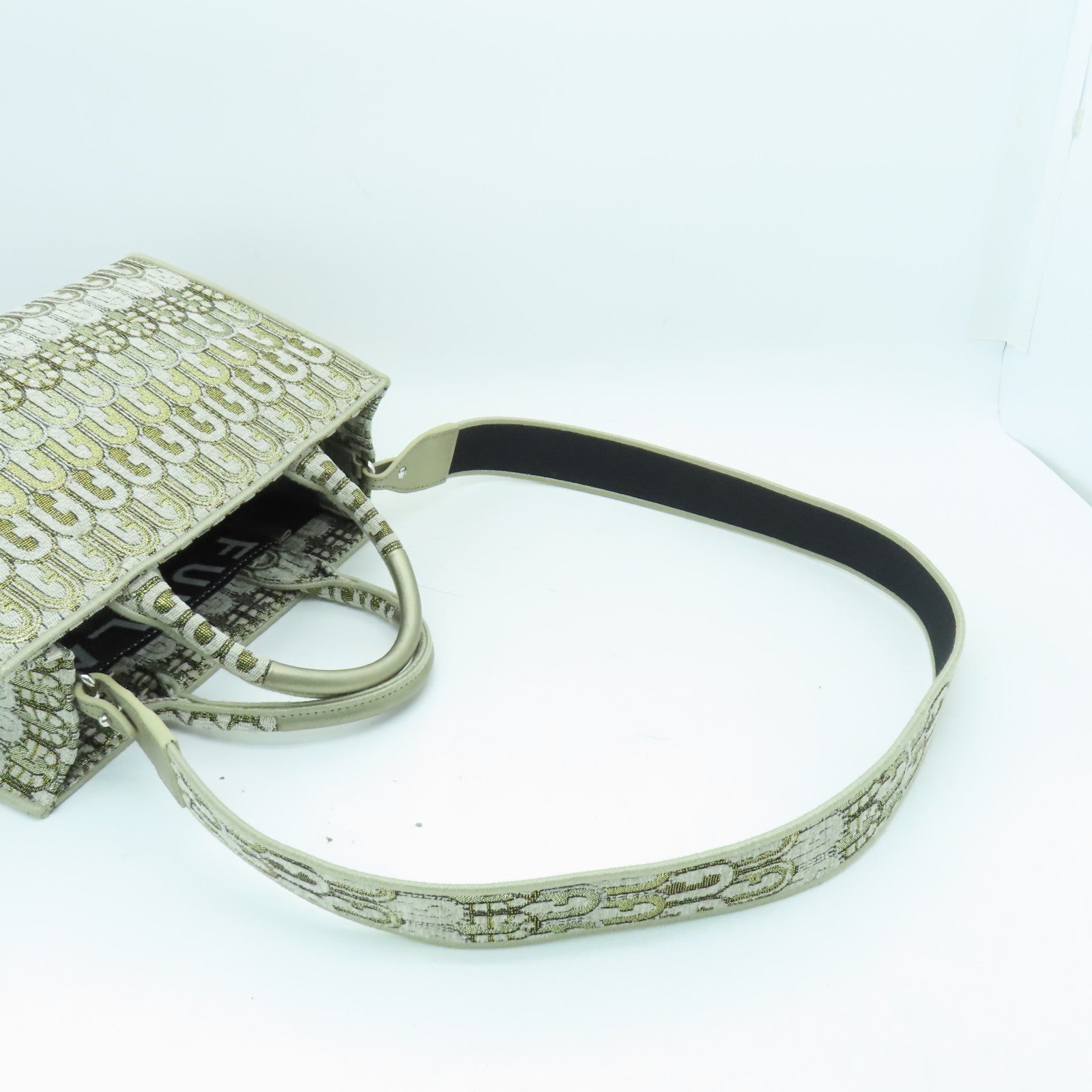 Furla Canvas 2Way Shoulder Bag Silver Buckle Dual-use Shoulder Bag Gold Gray