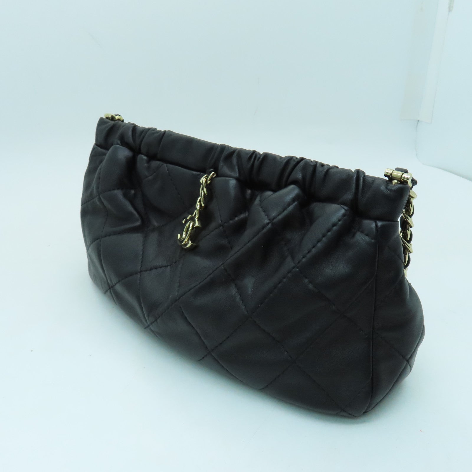 CHANEL 羊皮皮革Chain Shoulder金扣鏈帶肩背袋黑色