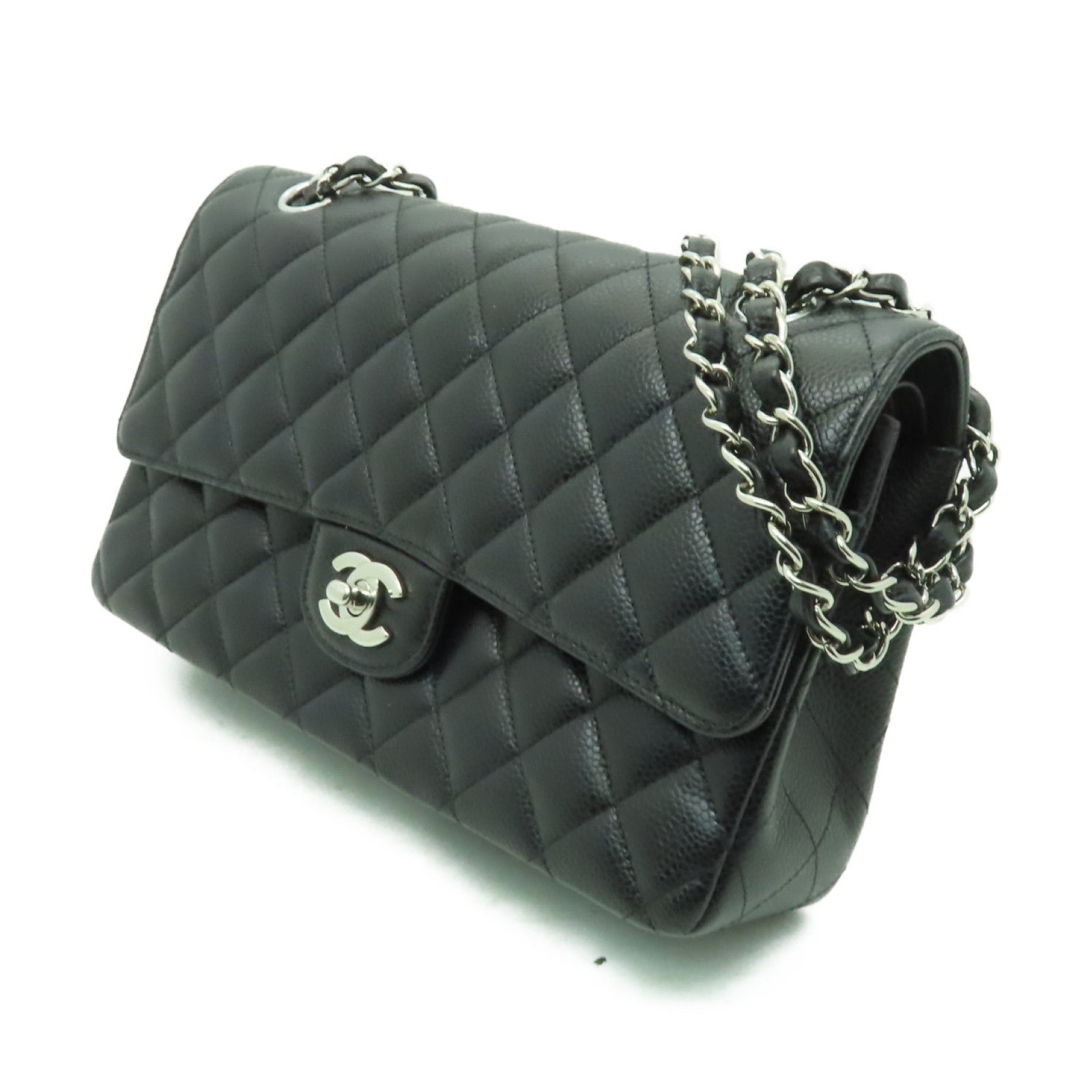 CHANEL 【激減優惠】菱格Caviar皮革Classic Flap 25銀扣鏈帶肩背袋黒色