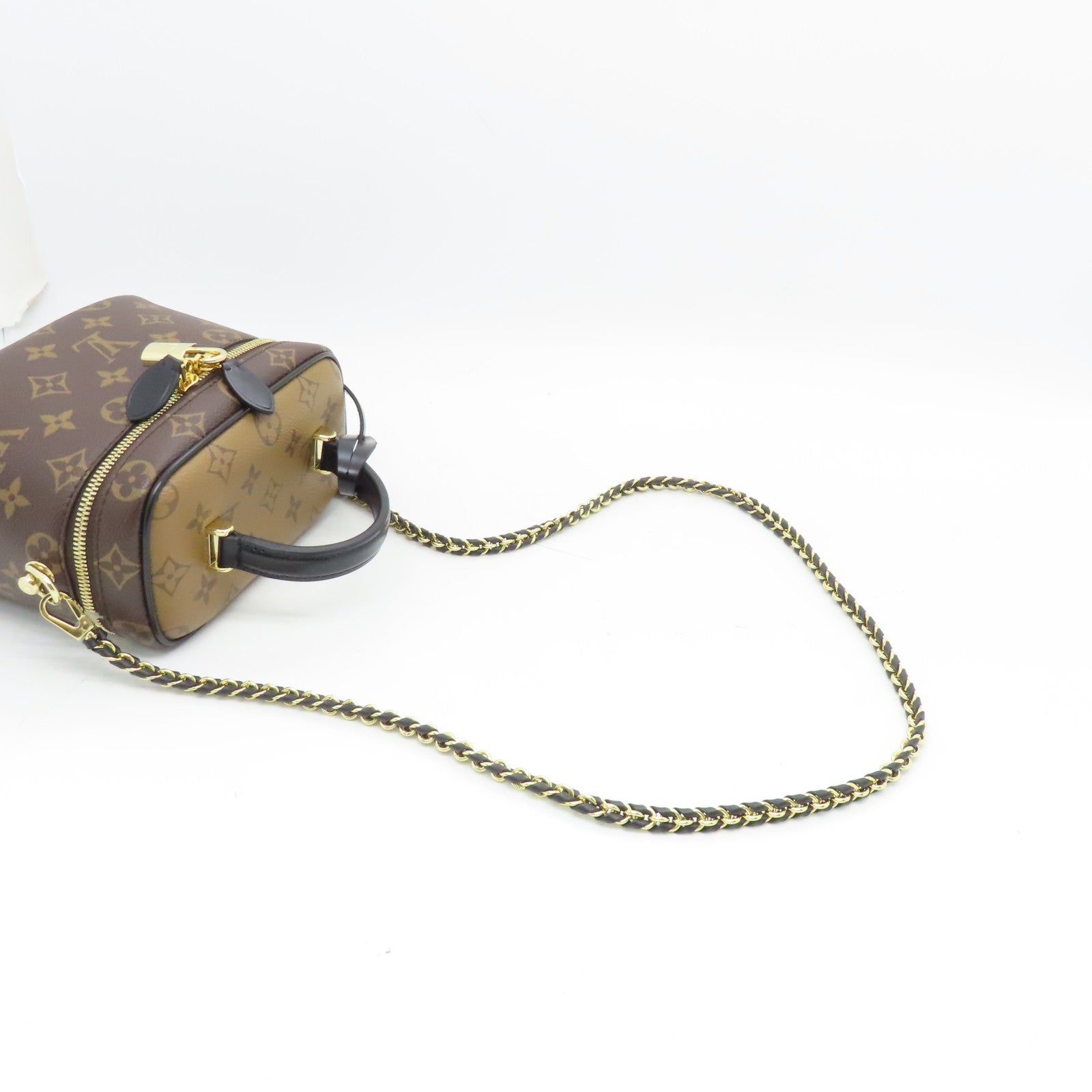 LOUIS VUITTON Monogram Vanity PM Gold Buckle Shoulder Bag Brown