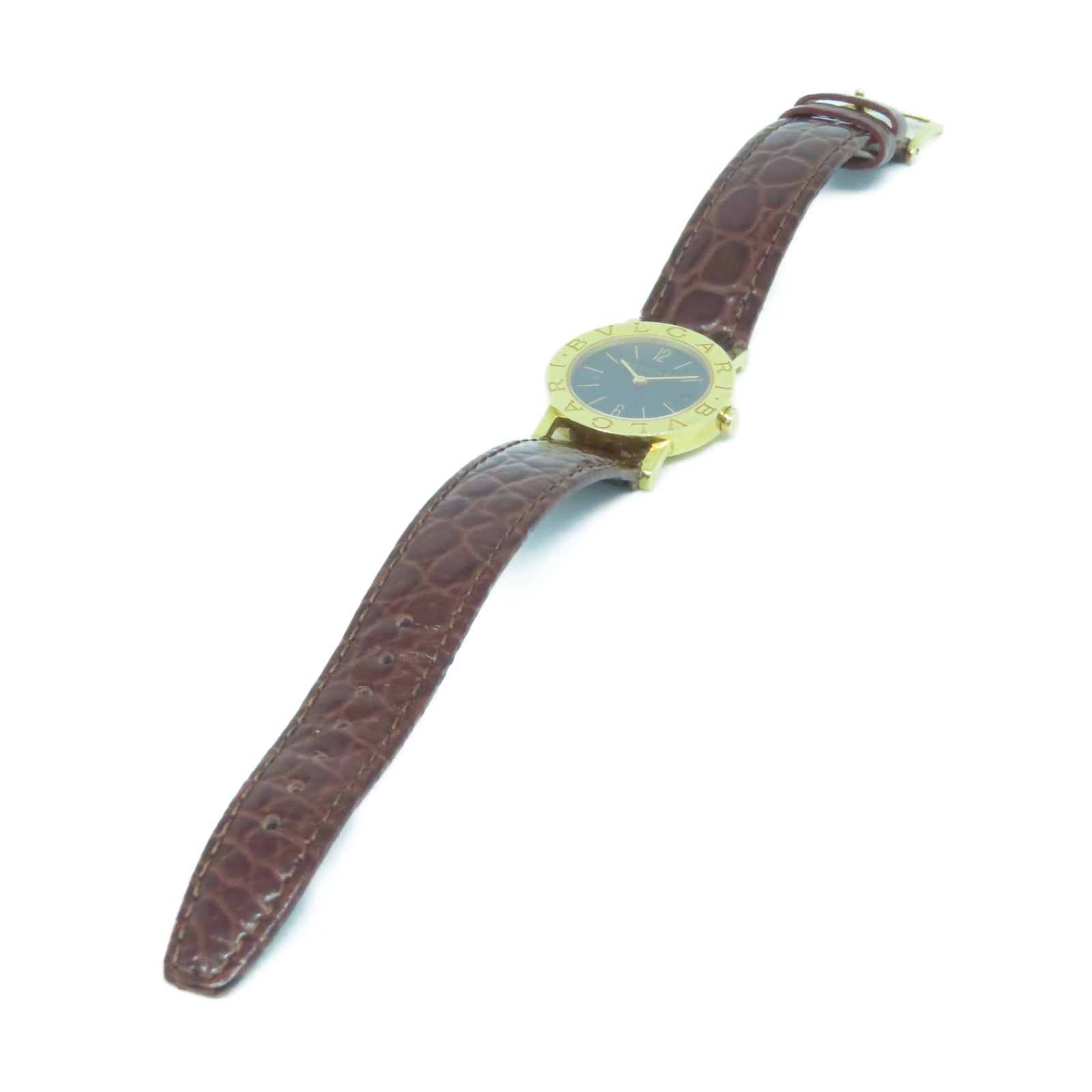 BVLGARI Bvlgari Bvlgari皮革/18K黃金石英機芯手錶黑色