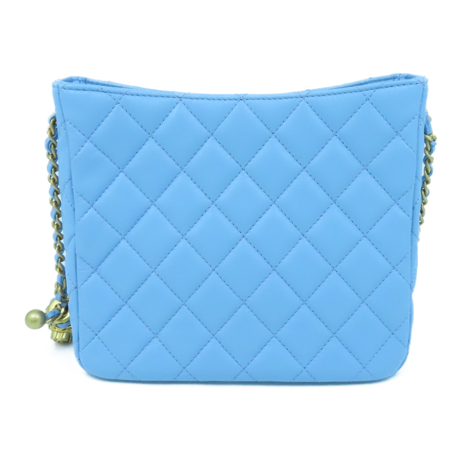 CHANEL 菱格羊皮皮革Chain Shoulder Bag金扣链带肩背袋浅蓝色