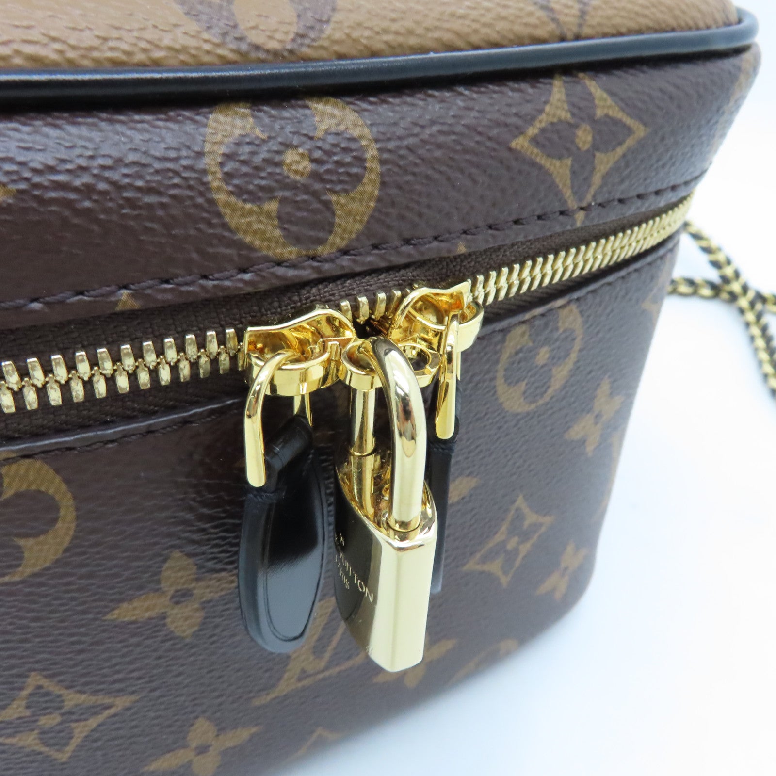 LOUIS VUITTON Monogram Vanity PM Gold Buckle Shoulder Bag Brown