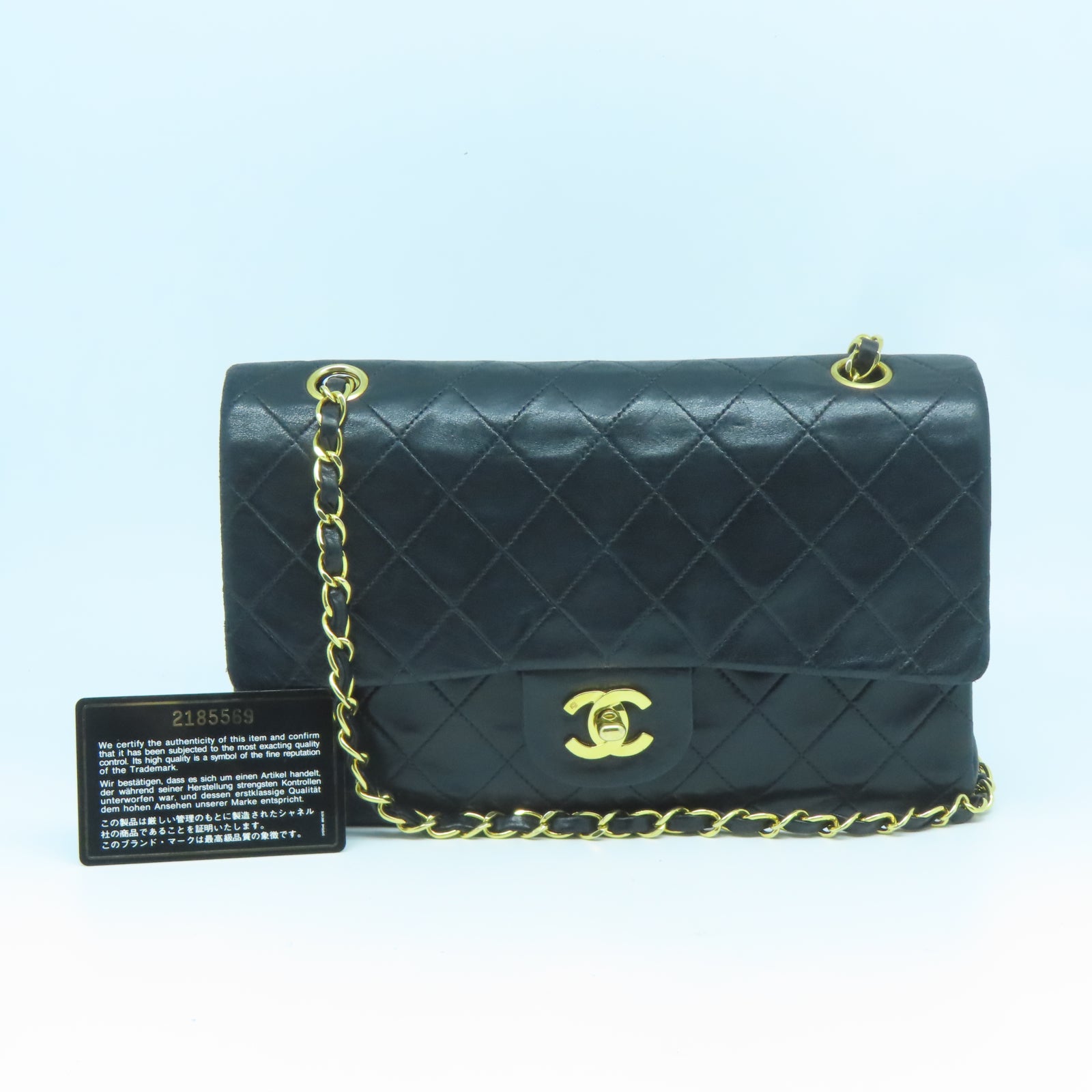 CHANEL 菱格羊皮皮革Classic 25cm金扣鏈帶肩背袋黑色
