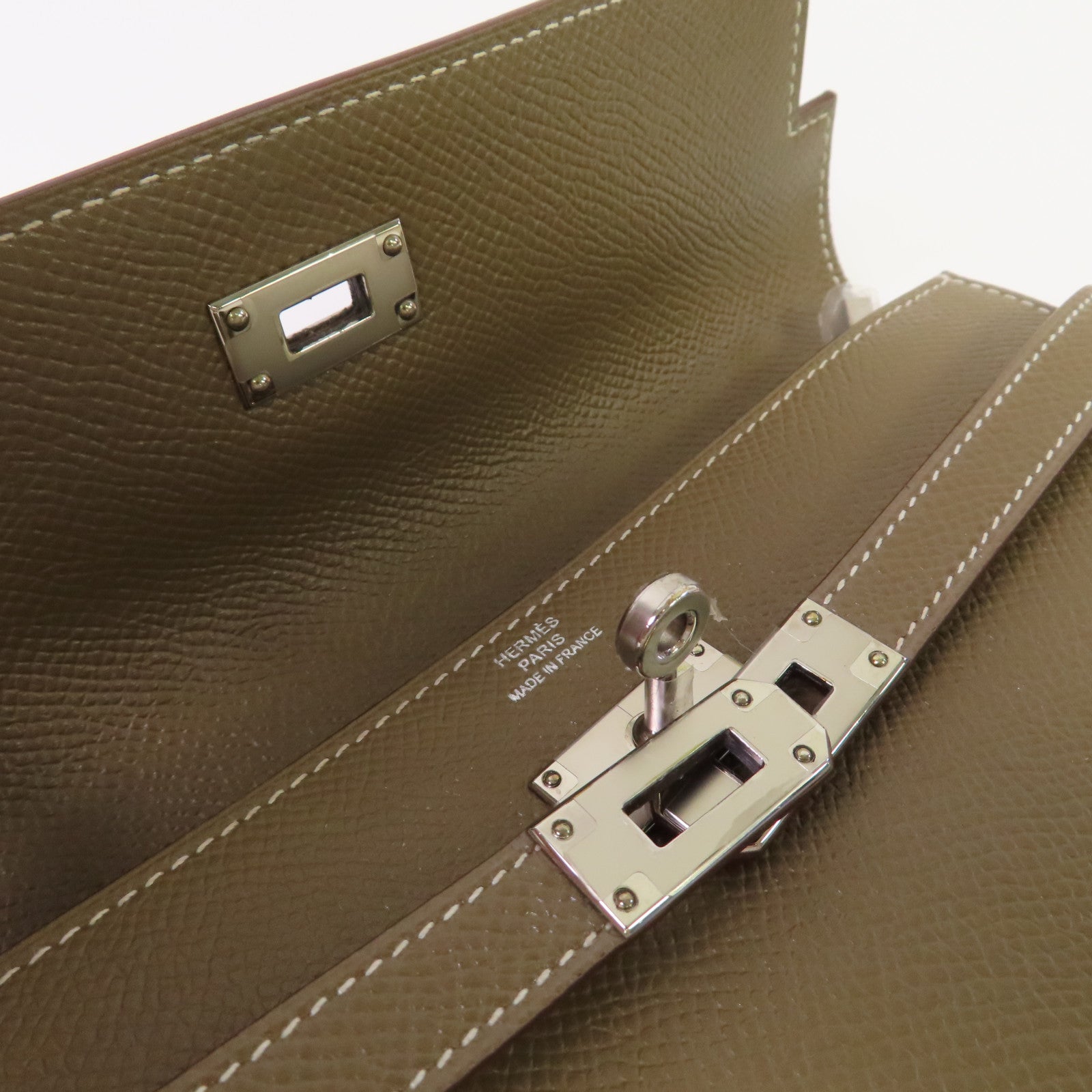 HERMES Epsom皮革Kelly Long Wallet銀扣長錢包Etoupe大象灰色