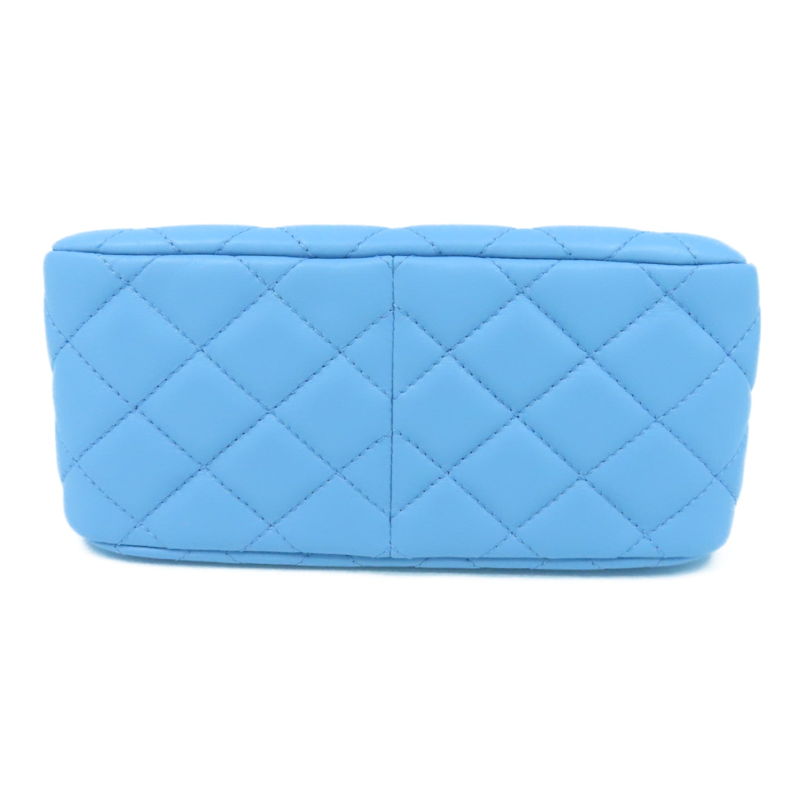 CHANEL 菱格羊皮皮革Chain Shoulder Bag金扣链带肩背袋浅蓝色