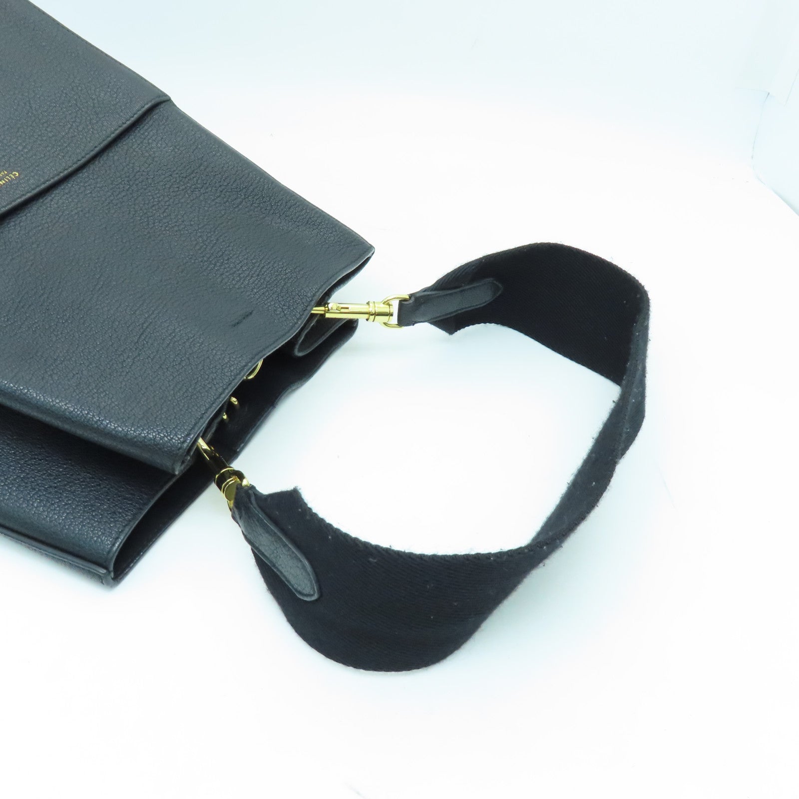 CELINE Cowhide Leather Sangle Bucket Gold Buckle Shoulder Bag Black