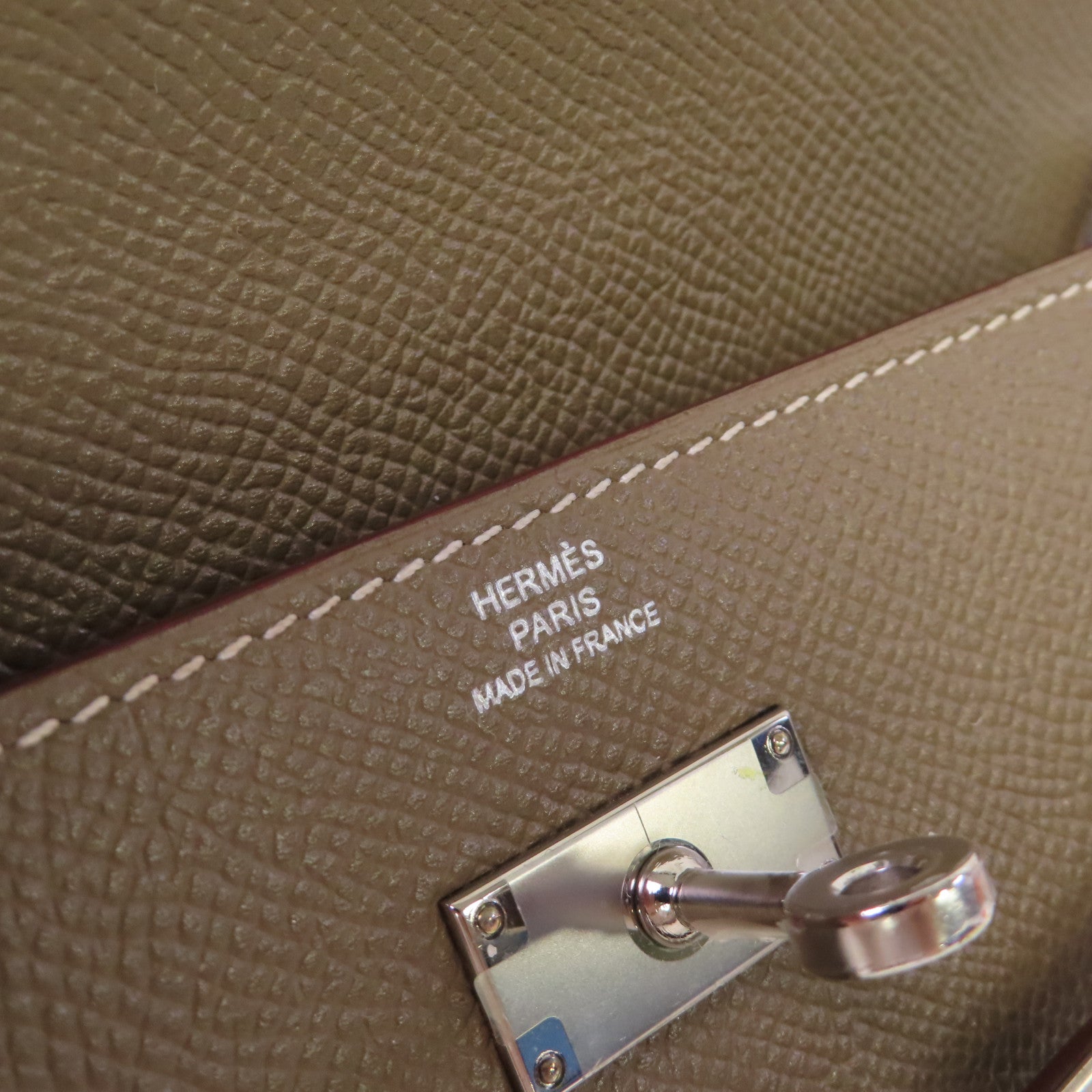 HERMES Epsom皮革Kelly Long Wallet銀扣長錢包Etoupe大象灰色