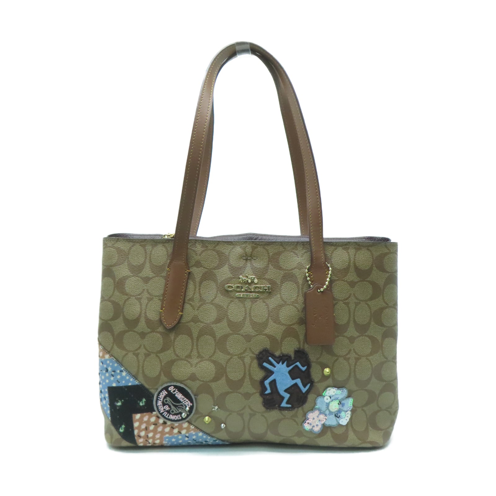 COACH 塗層帆布Tote Bag金扣肩背袋啡色