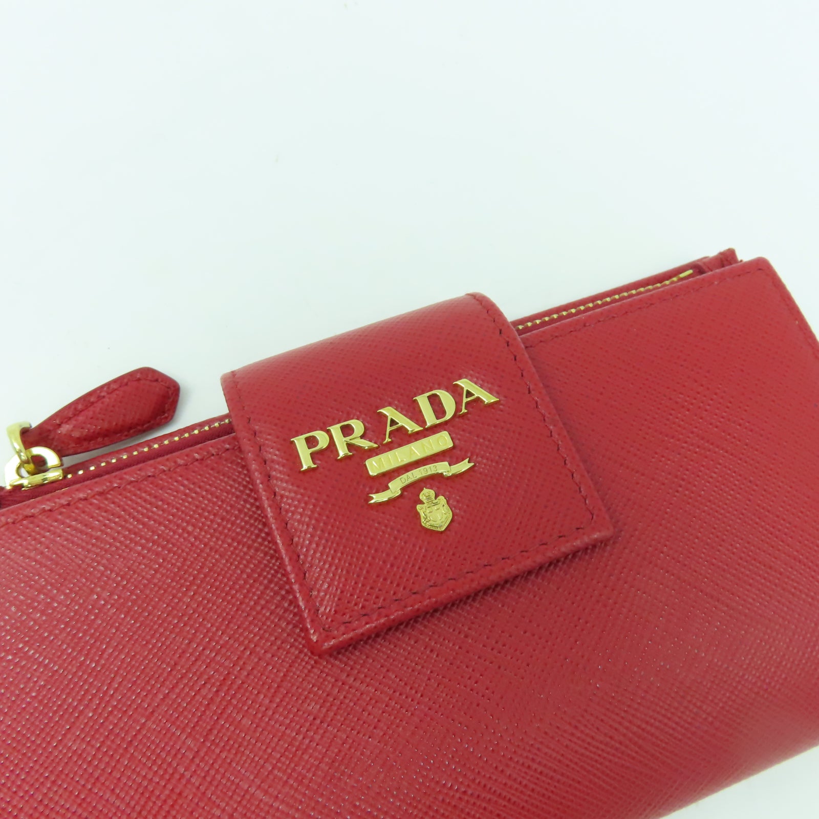 PRADA 【激減優惠】牛皮皮革Wallet金扣錢包紅色