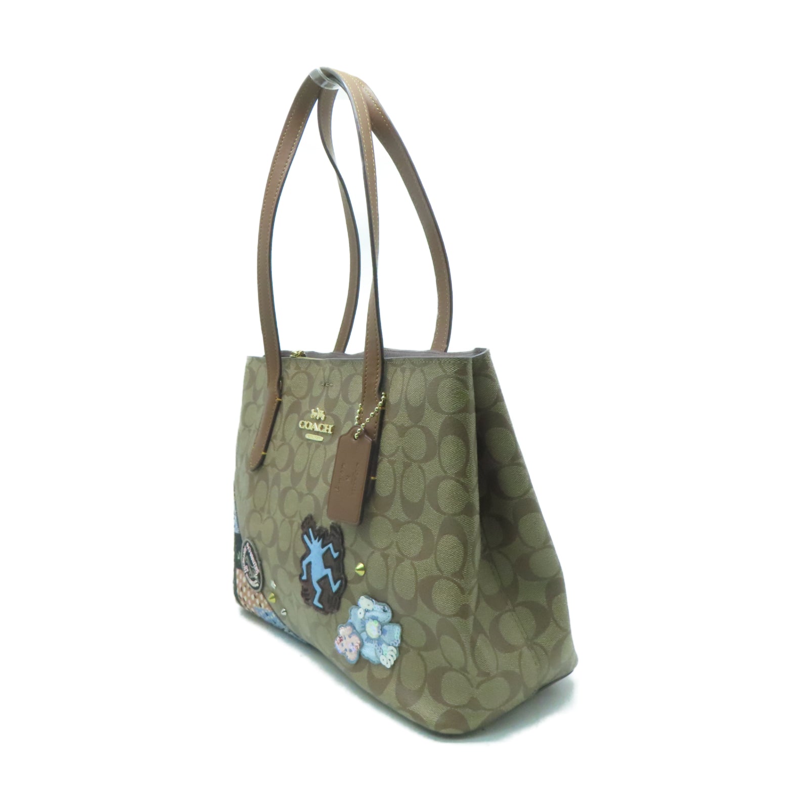 COACH 塗層帆布Tote Bag金扣肩背袋啡色