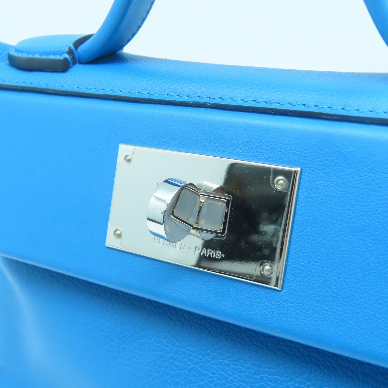 HERMES Evercolor皮革Mini 24/24銀扣手挽肩背兩用袋弗里達藍色