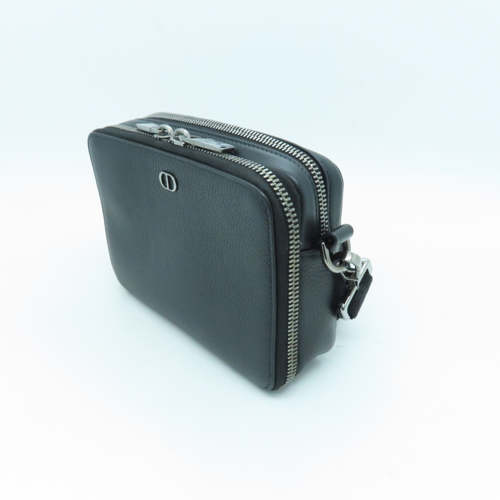Dior Leather Pouch With Strap Silver Buckle Shoulder Bag Black