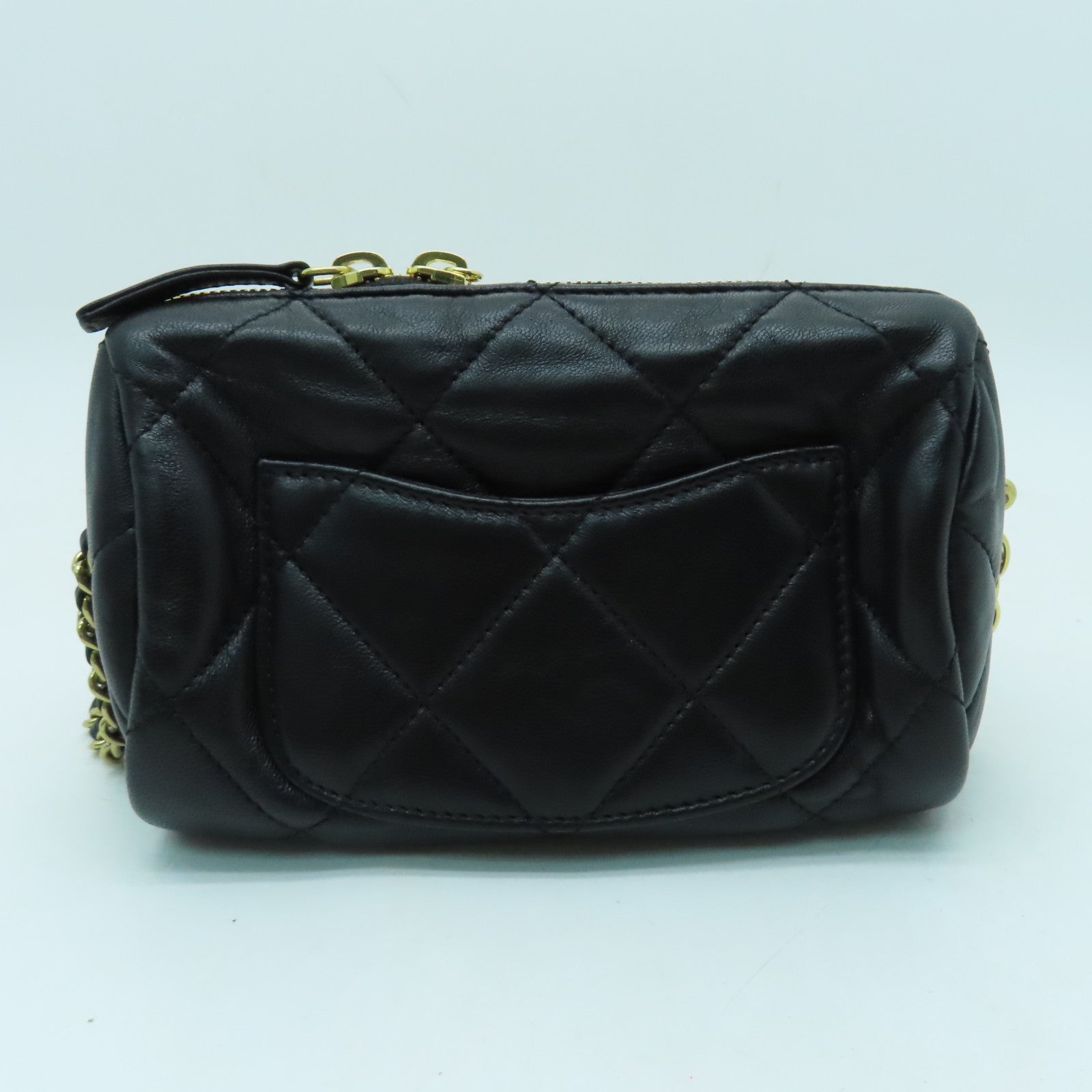 CHANEL 菱格牛皮皮革Chain Shoulder金扣鏈帶肩背袋黑色