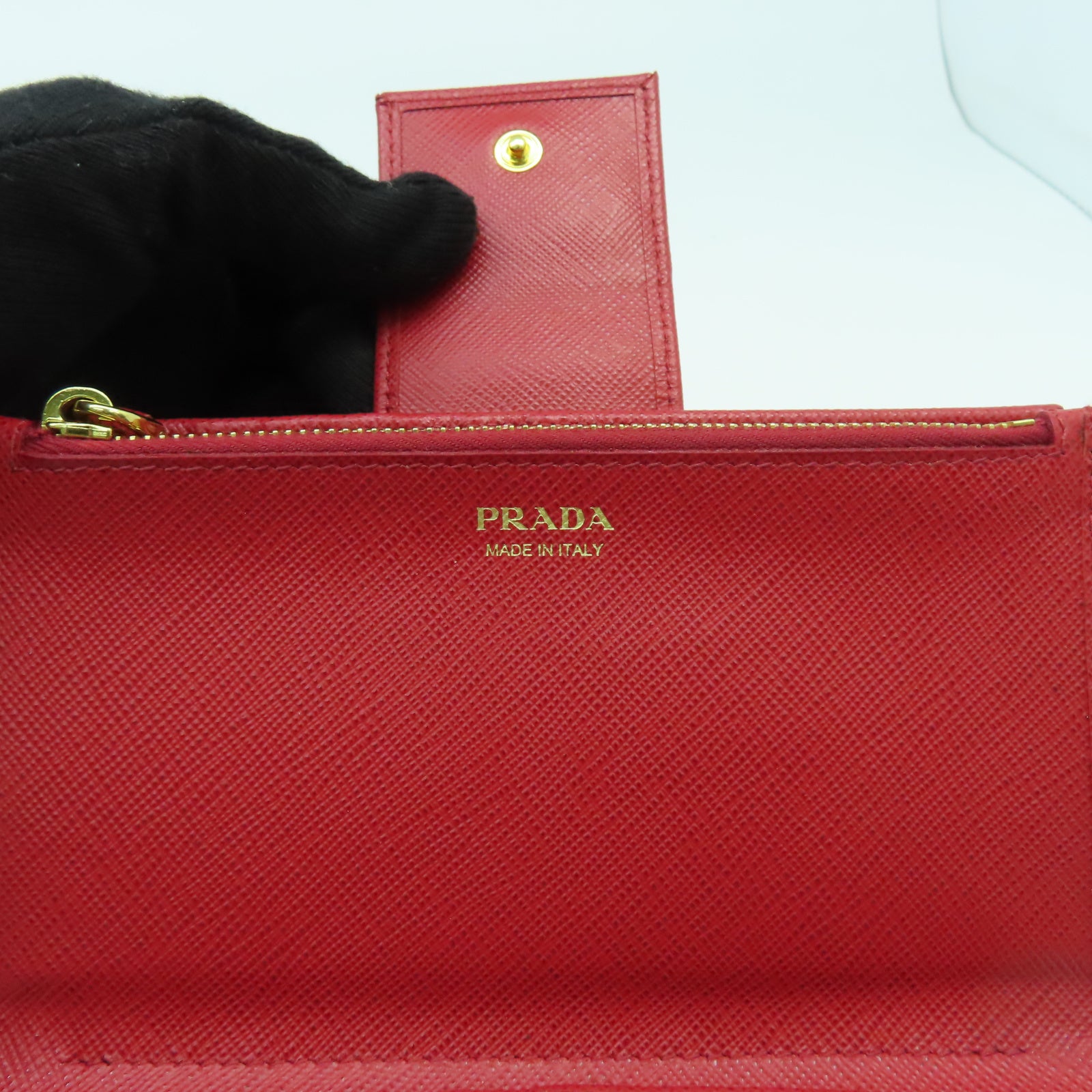 PRADA 【激減優惠】牛皮皮革Wallet金扣錢包紅色