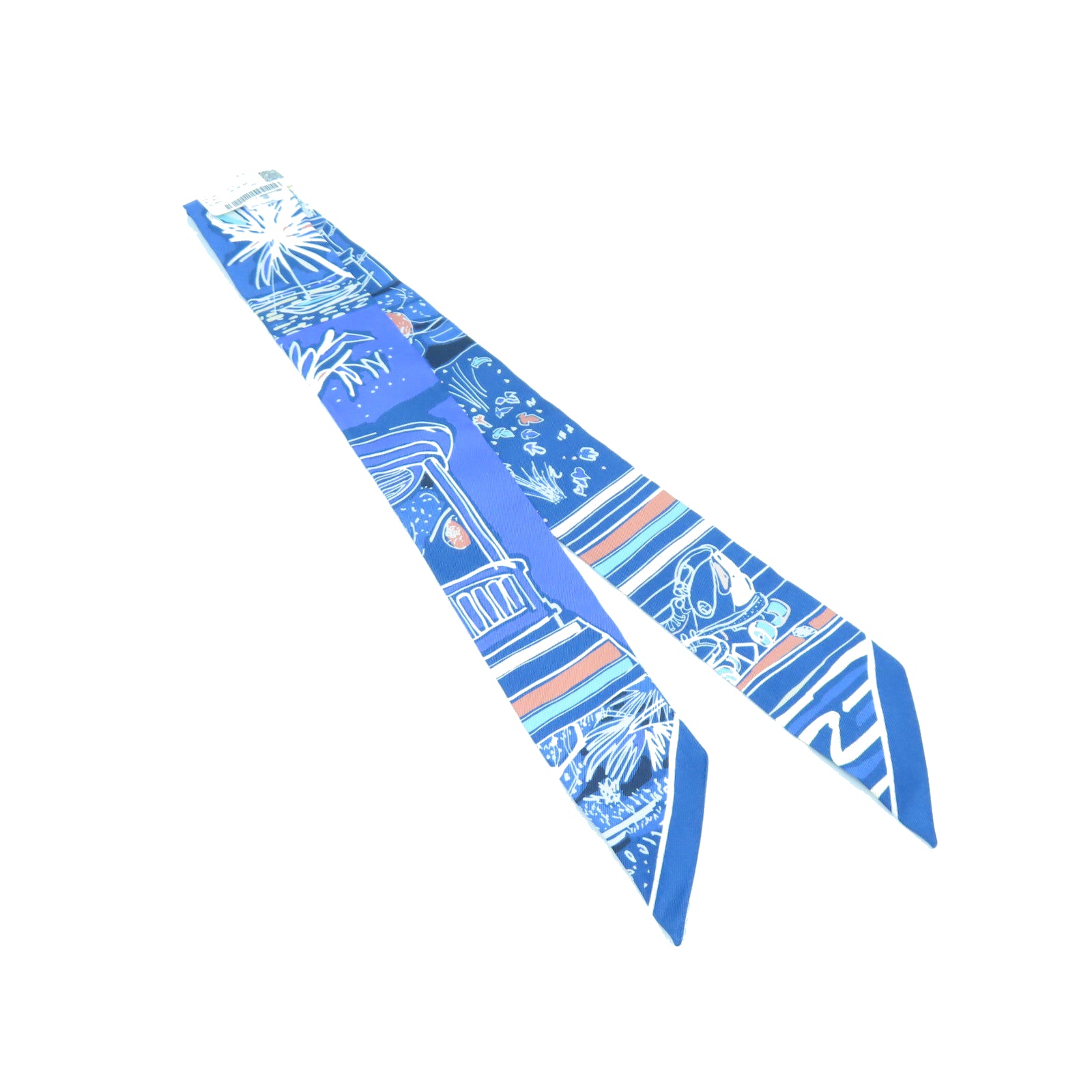 HERMES 絲質Twilly絲巾藍色
